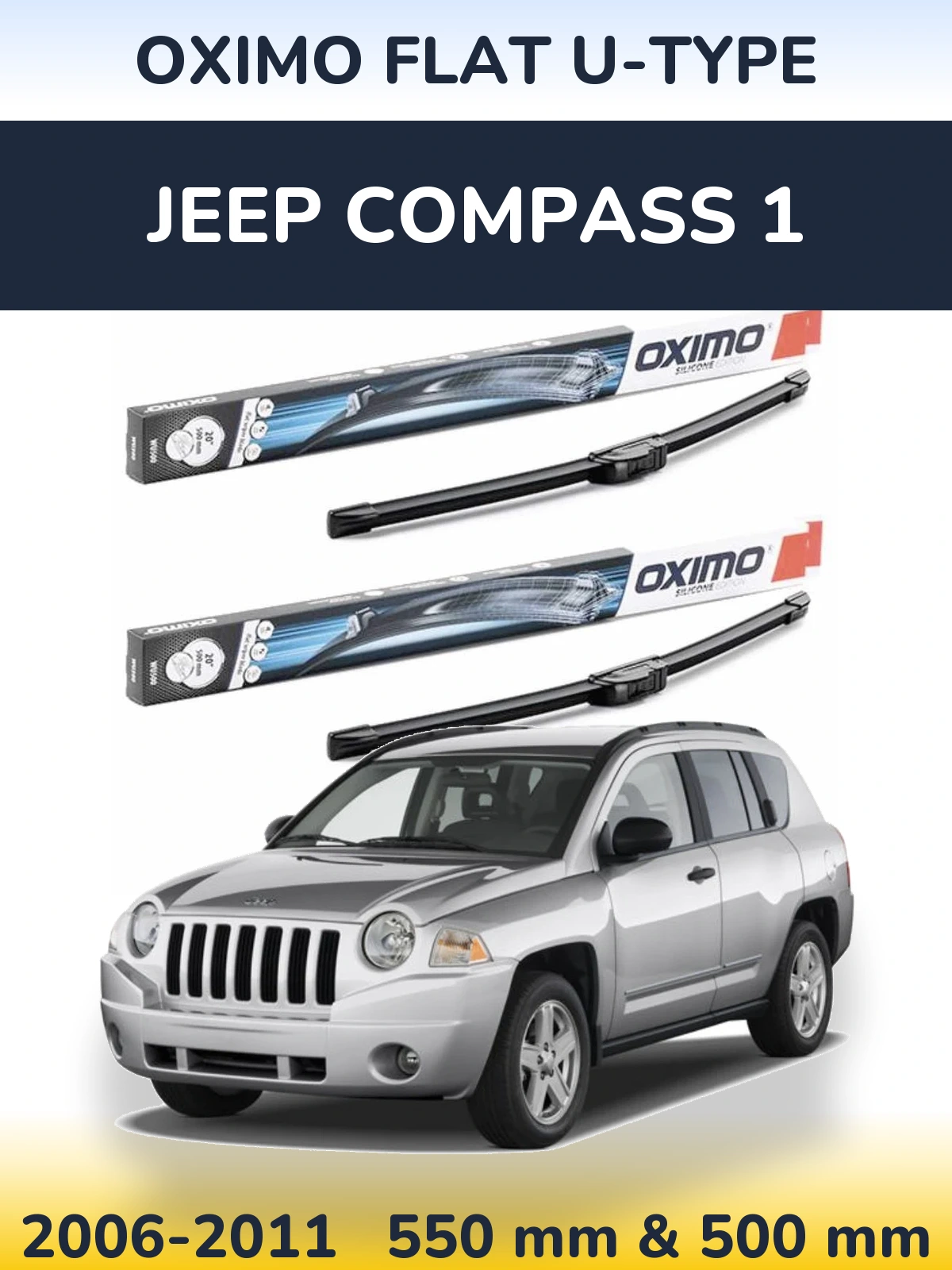 Front wiper blade set Oximo Flat U-type 550 & 500 mm for Jeep Compass 1 2006-2011
