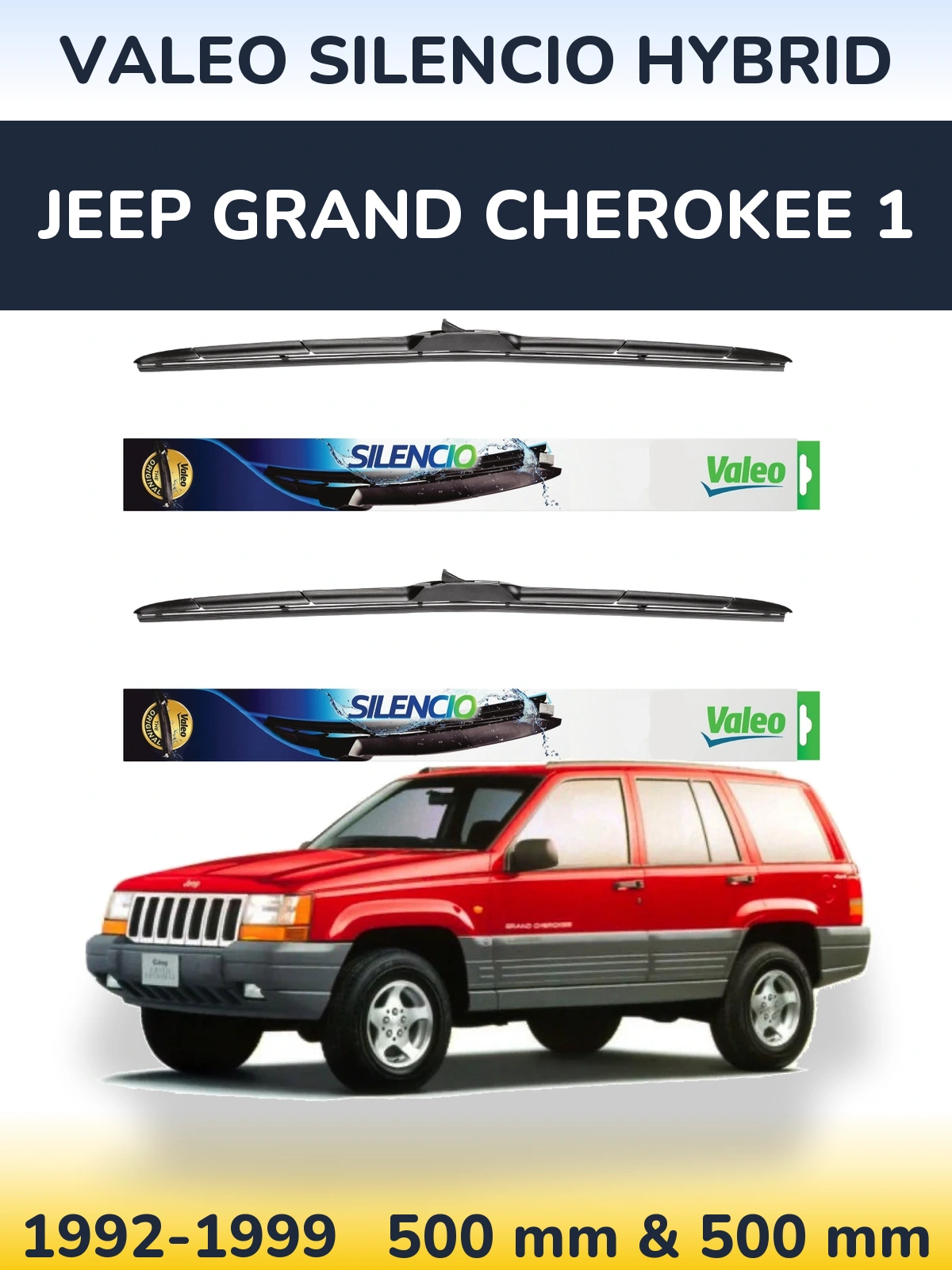 Комплект передних дворников Valeo Silencio Hybrid 500 & 500 мм для Jeep Grand Cherokee 1 1992-1999