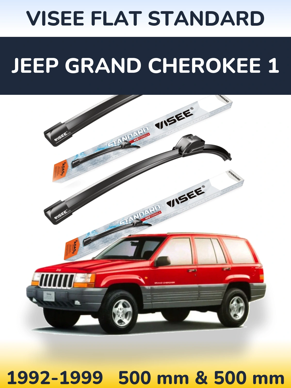 Комплект передних дворников VISEE FLAT STANDARD 500 & 500 мм для Jeep Grand Cherokee 1 1992-1999