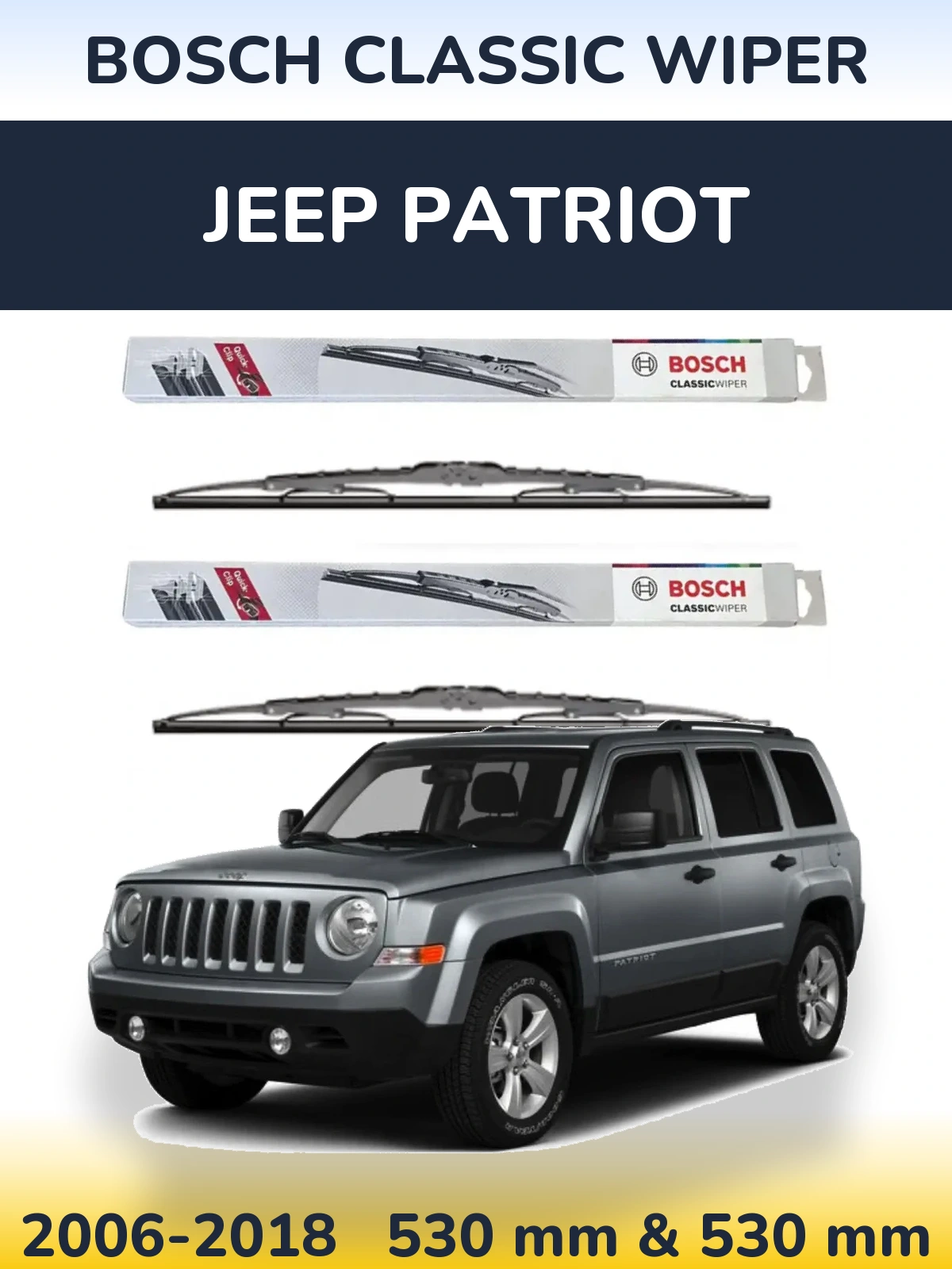 Komplet przednich wycieraczek BOSCH Classic Wiper 530 & 530 mm do Jeep Patriot 2006-2018