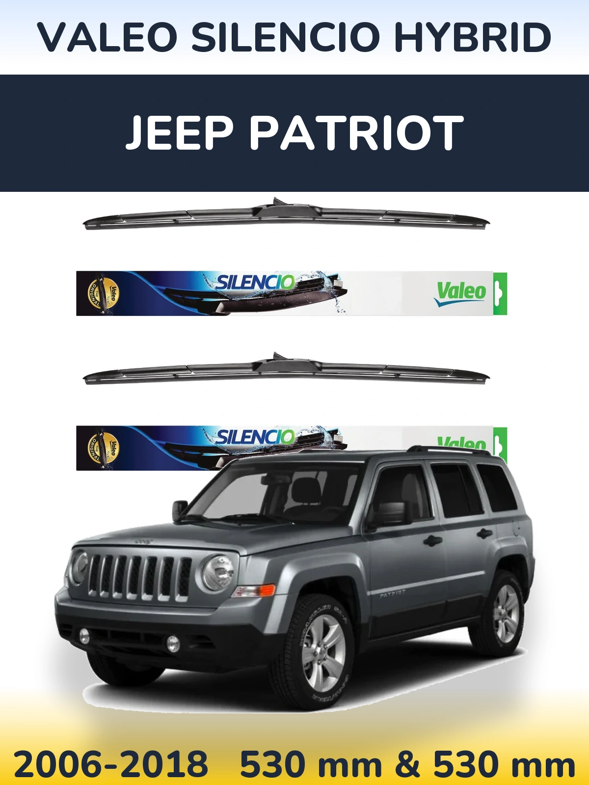 Komplet przednich wycieraczek Valeo Silencio Hybrid 530 & 530 mm do Jeep Patriot 2006-2018