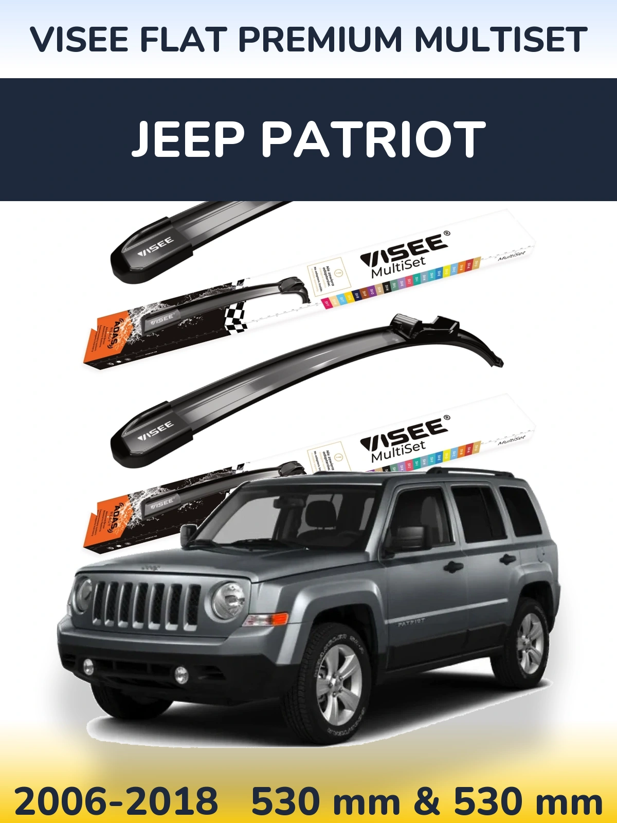 Komplet przednich wycieraczek VISEE FLAT PREMIUM MultiSet 530 & 530 mm do Jeep Patriot 2006-2018