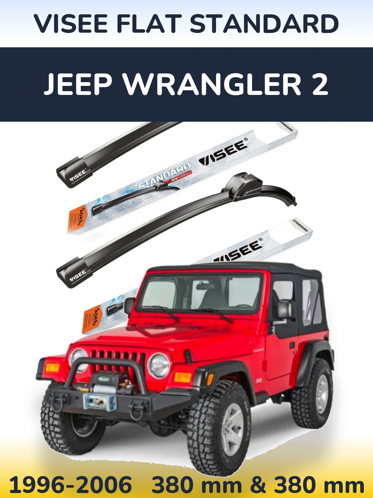 Komplet przednich wycieraczek VISEE FLAT STANDARD 380 & 380 mm do Jeep Wrangler 2 1996-2006
