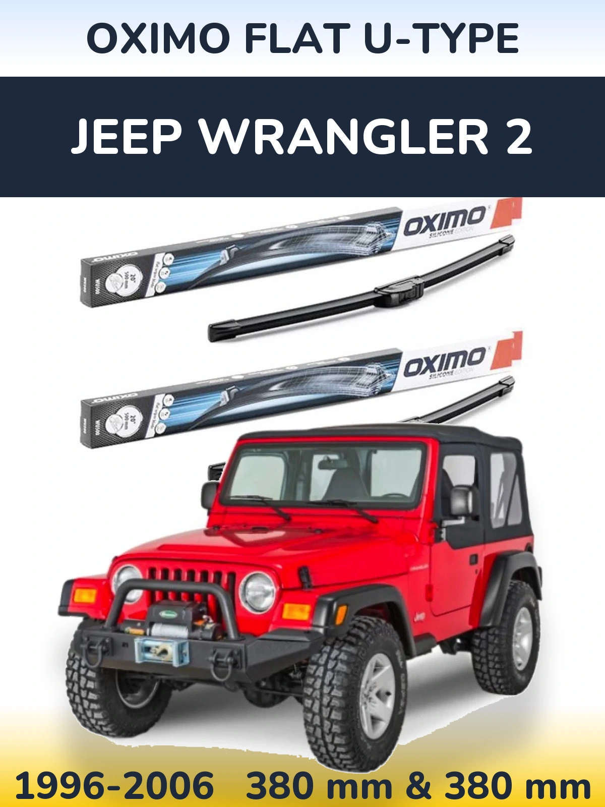 Комплект передних дворников Oximo Flat U-type 380 & 380 мм для Jeep Wrangler 2 1996-2006