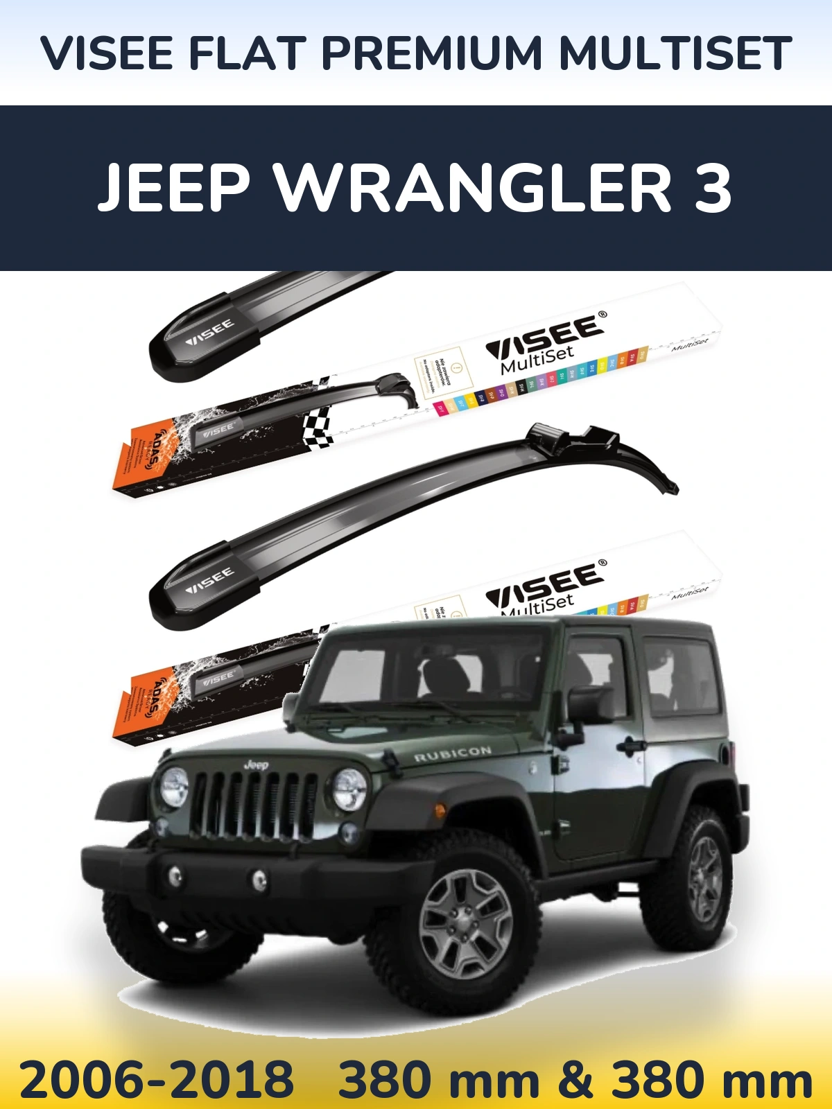 Komplet przednich wycieraczek VISEE FLAT PREMIUM MultiSet 380 & 380 mm do Jeep Wrangler 3 2006-2018