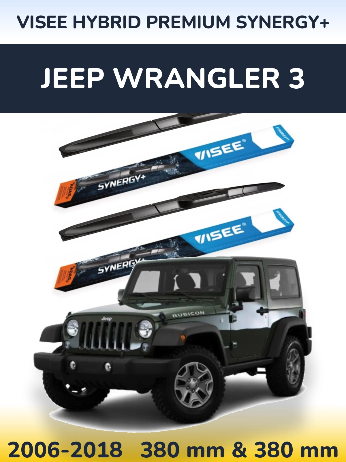 Komplet przednich wycieraczek VISEE HYBRID PREMIUM SYNERGY+ 380 & 380 mm do Jeep Wrangler 3 2006-2018