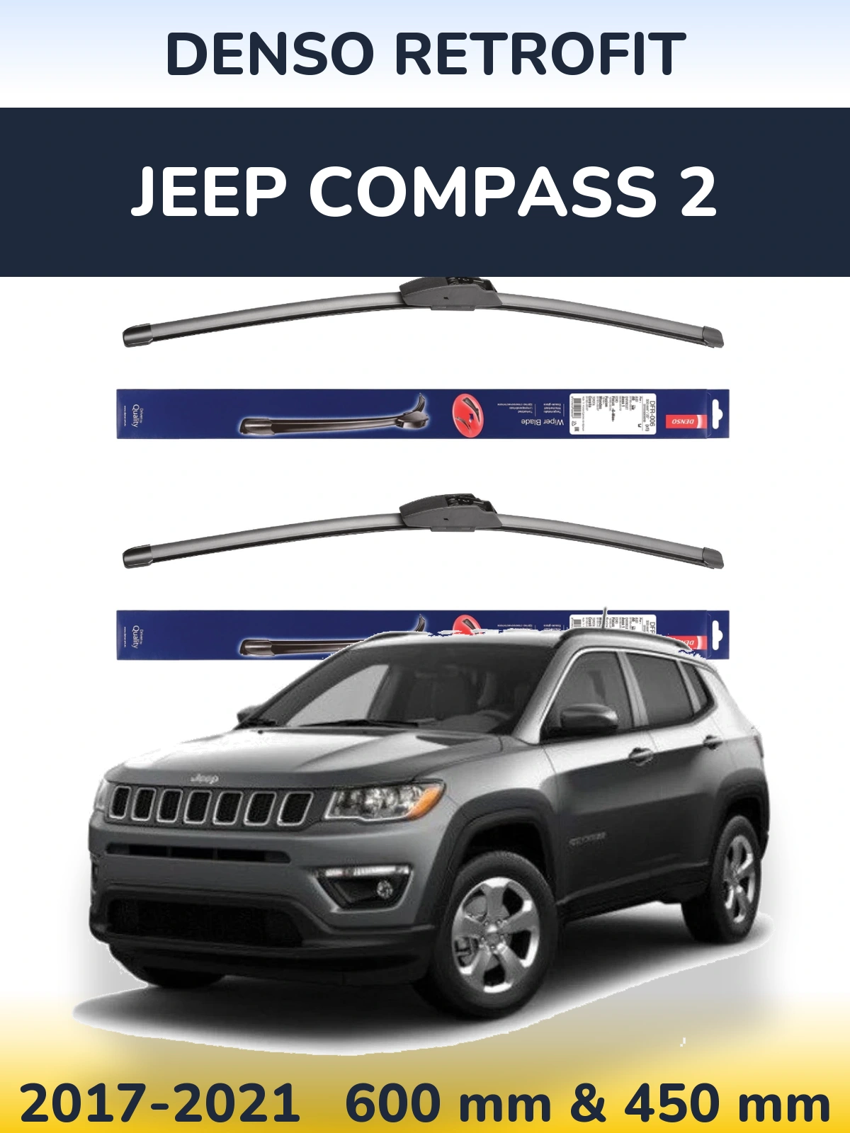 Komplet przednich wycieraczek Denso Retrofit 600 & 450 mm do Jeep Compass 2 2017-2021