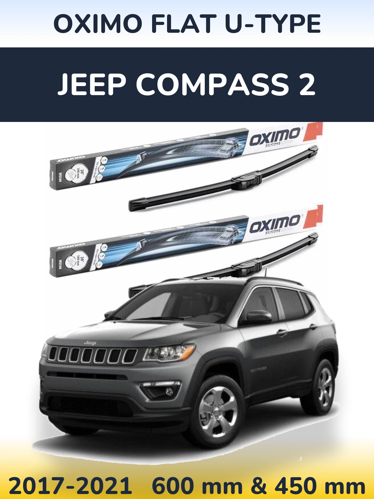 Komplet przednich wycieraczek Oximo Flat U-type 600 & 450 mm do Jeep Compass 2 2017-2021