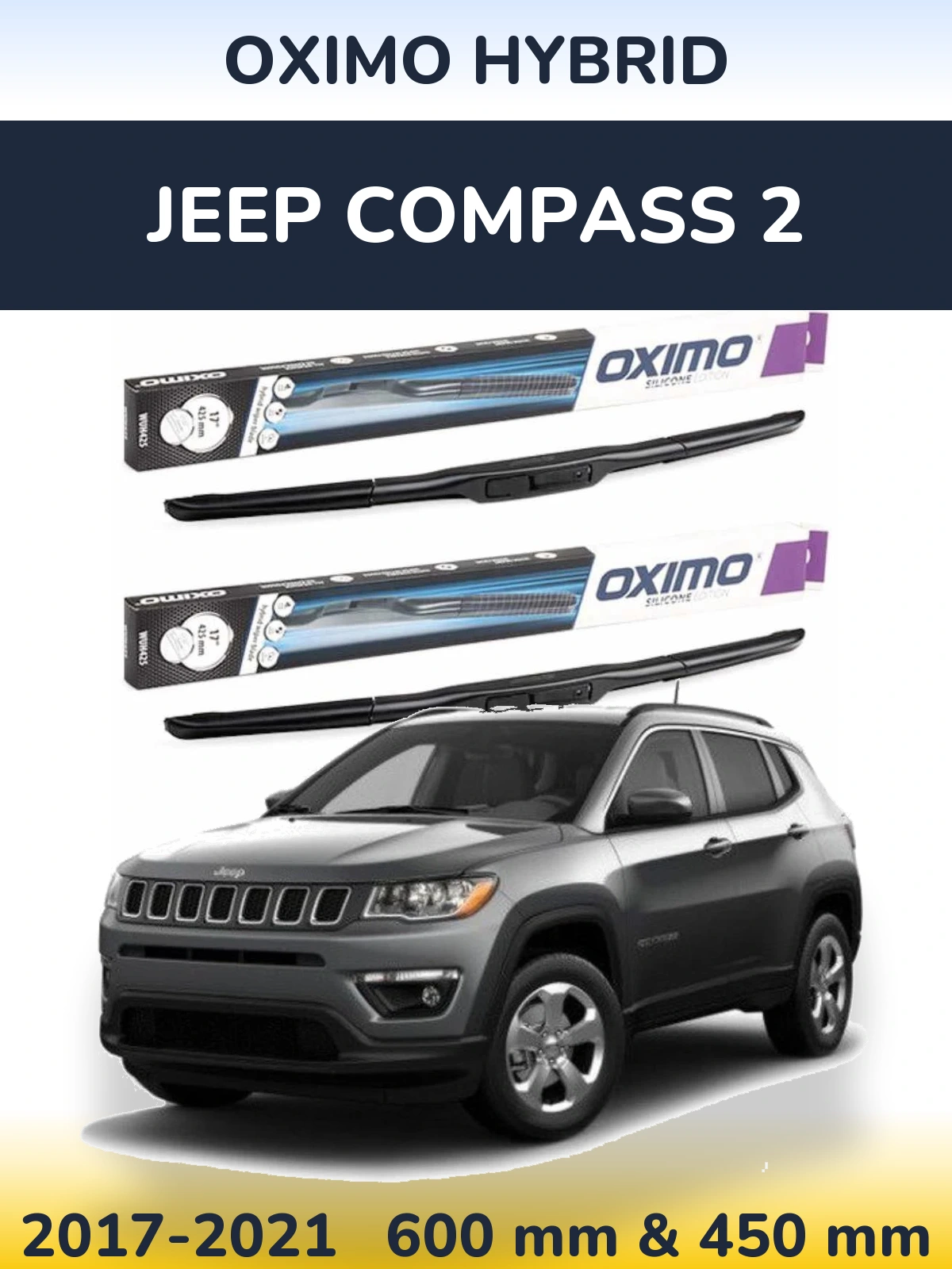 Front wiper blade set Oximo Hybrid 600 & 450 mm for Jeep Compass 2 2017-2021