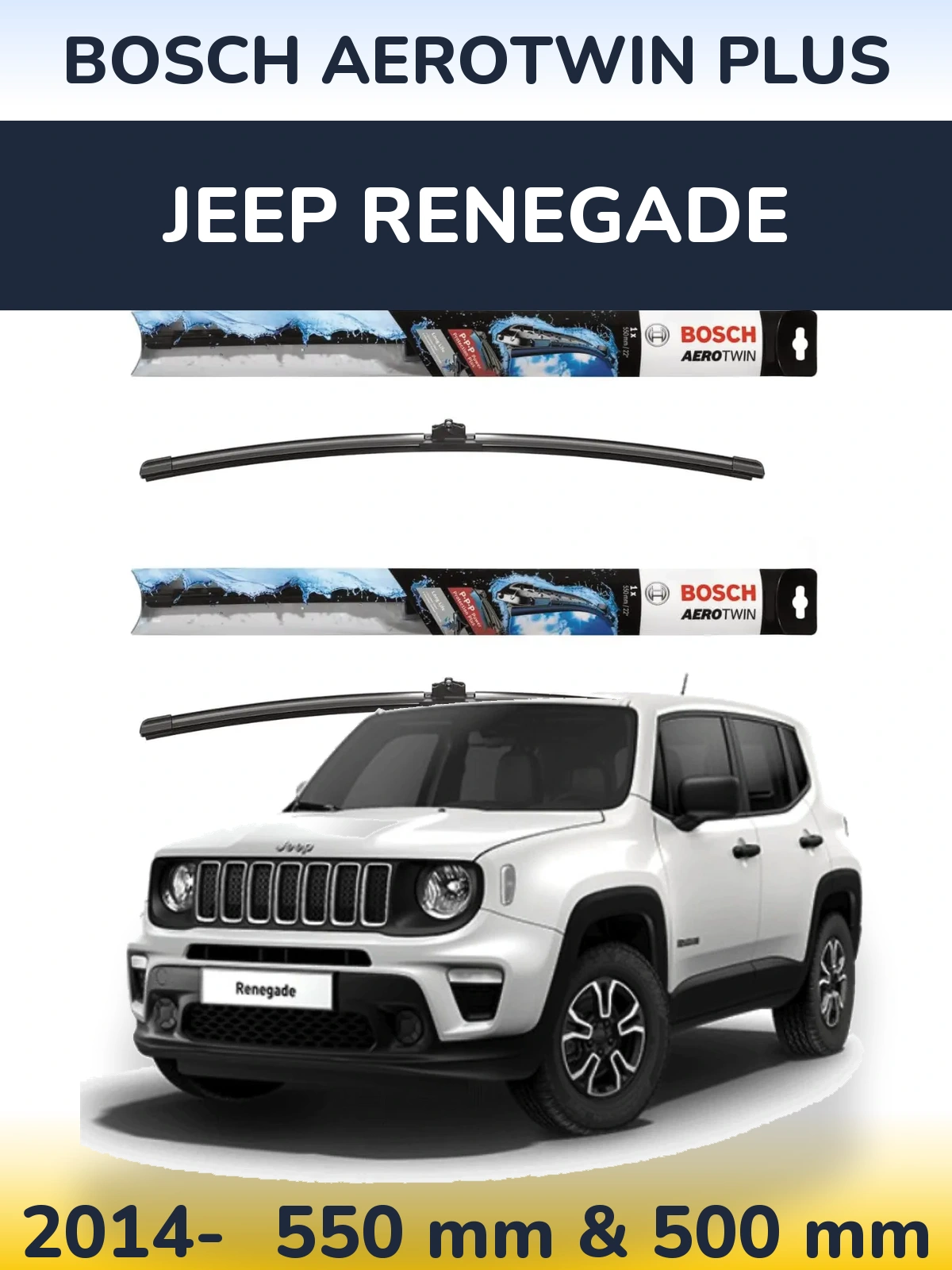 Front wiper blade set BOSCH AeroTwin Plus 550 & 500 mm for Jeep Renegade 2014-2026