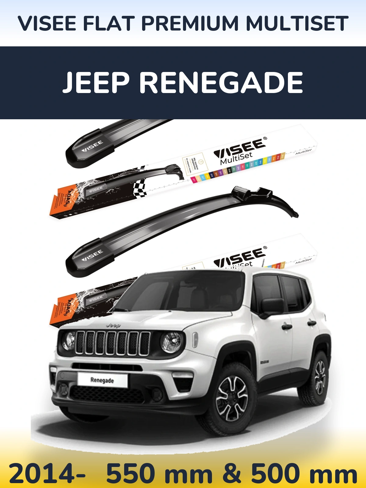 Komplet przednich wycieraczek VISEE FLAT PREMIUM MultiSet 550 & 500 mm do Jeep Renegade 2014-2026