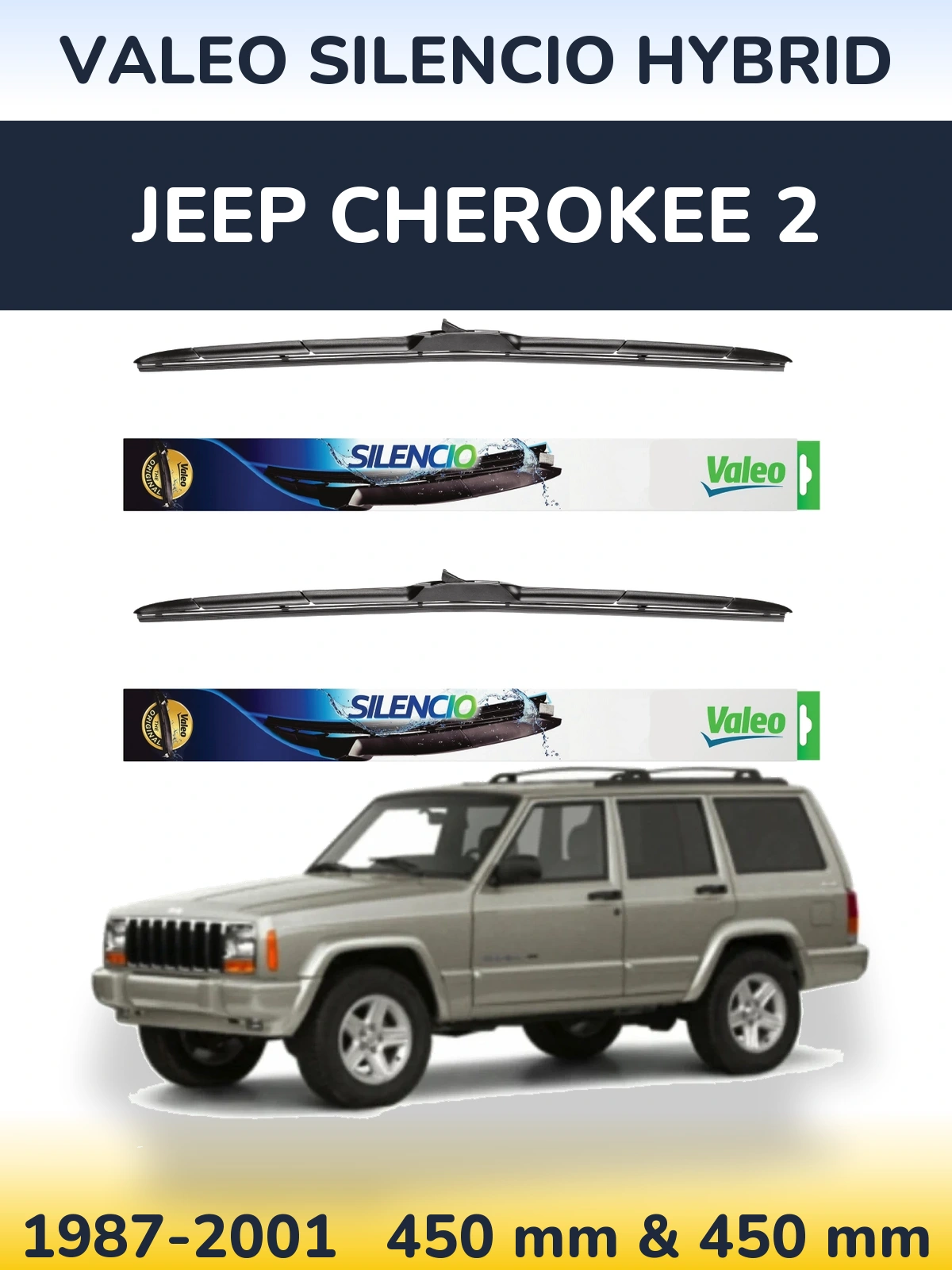 Комплект передніх щіток Valeo Silencio Hybrid 450 & 450 мм для Jeep Cherokee 2 1987-2001
