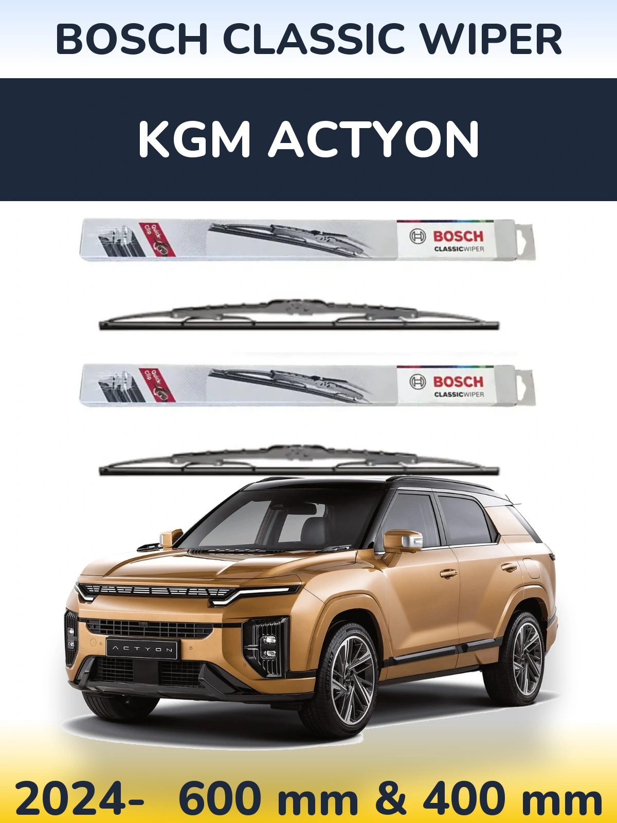Komplet przednich wycieraczek BOSCH Classic Wiper 600 & 400 mm do KGM Actyon 2024-2026