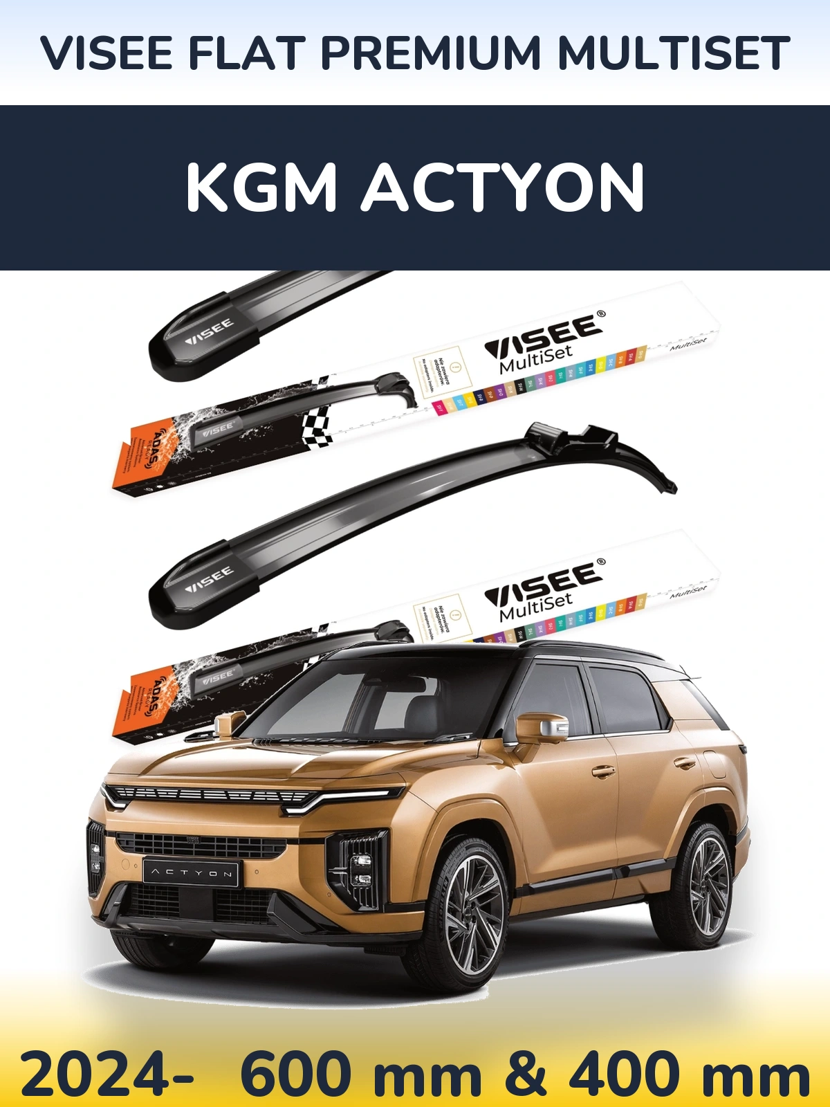 Komplet przednich wycieraczek VISEE FLAT PREMIUM MultiSet 600 & 400 mm do KGM Actyon 2024-2026