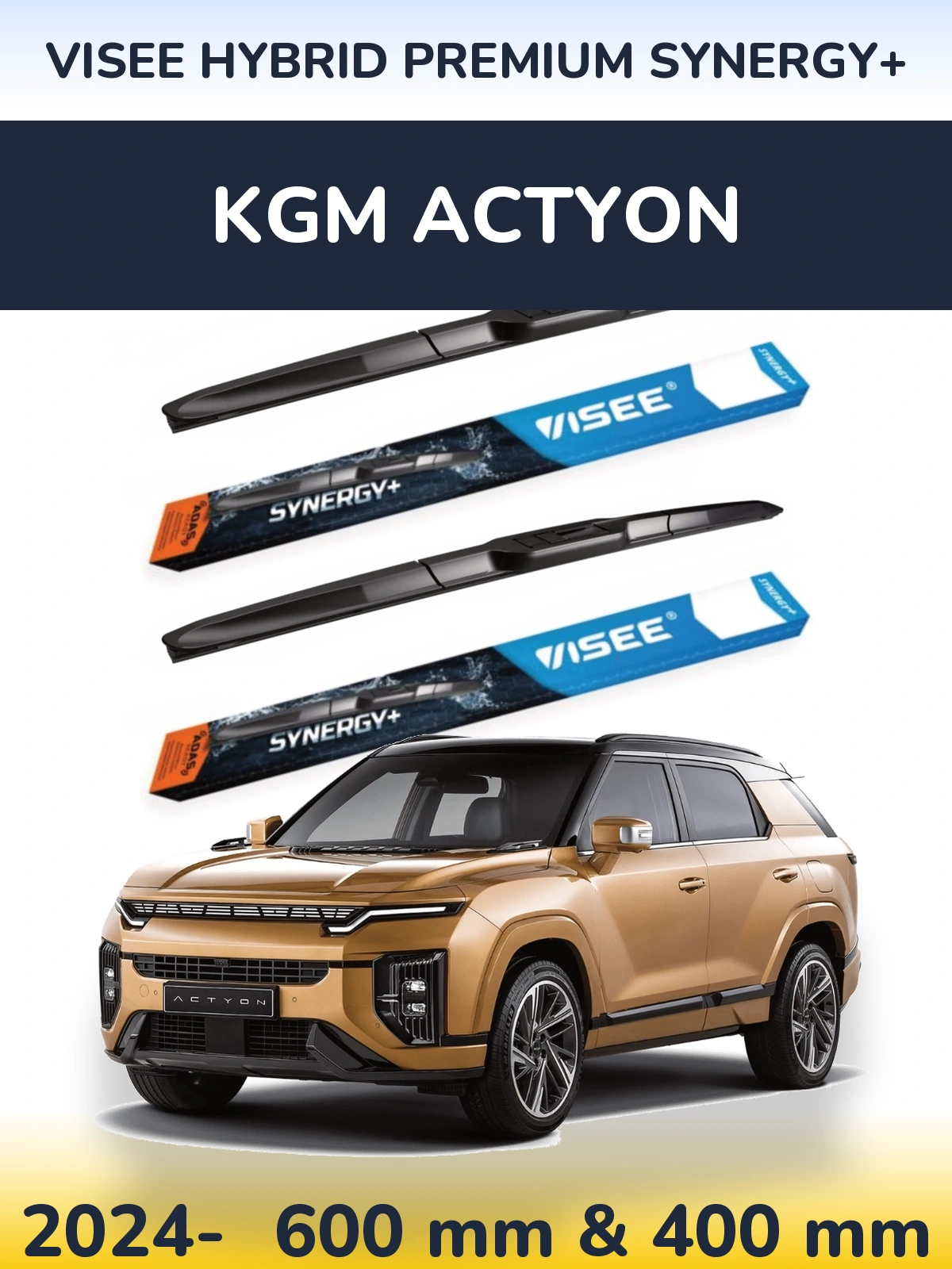 Комплект передних дворников VISEE HYBRID PREMIUM SYNERGY+ 600 & 400 мм для KGM Actyon 2024-2026
