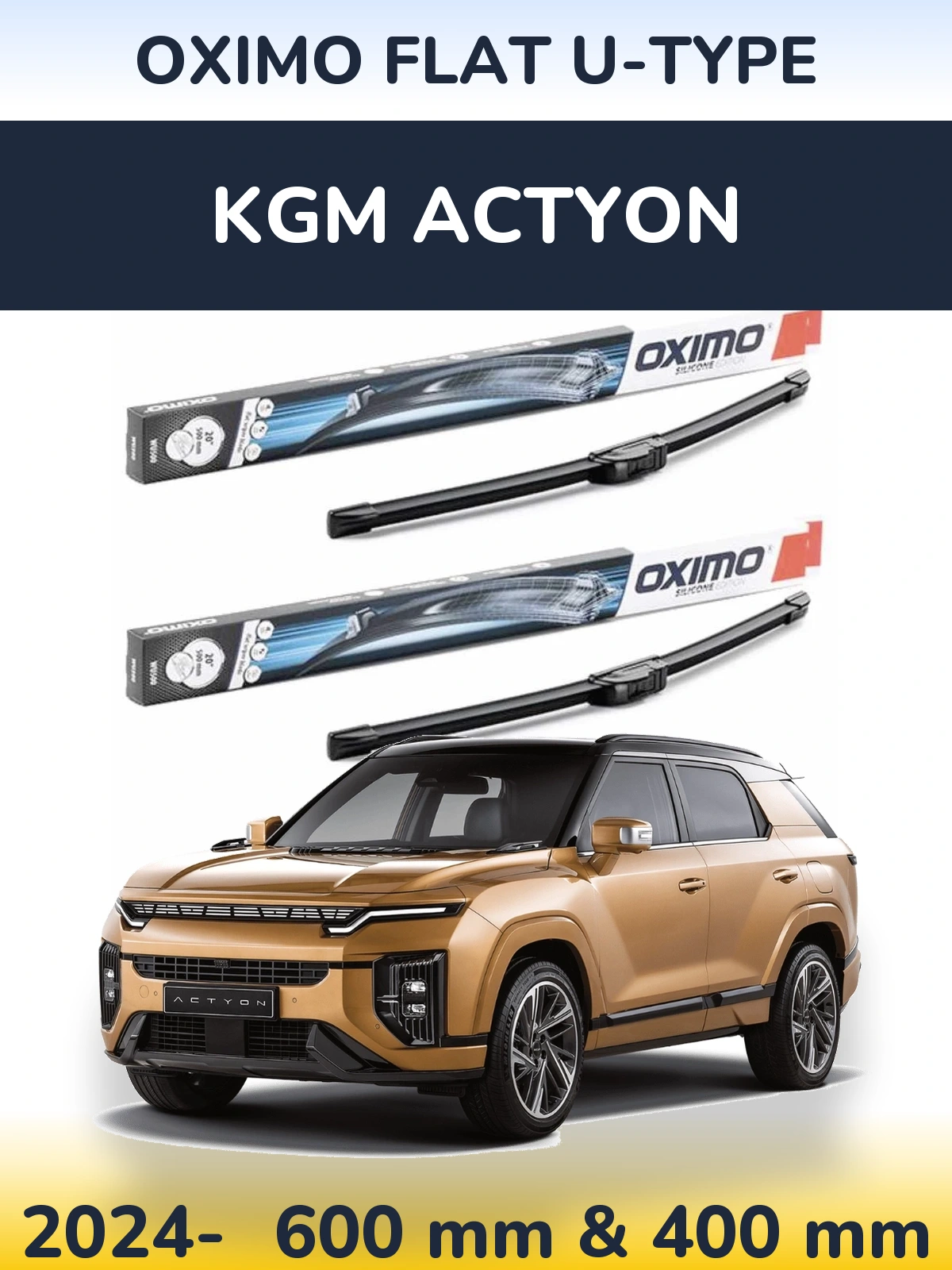 Комплект передних дворников Oximo Flat U-type 600 & 400 мм для KGM Actyon 2024-2026