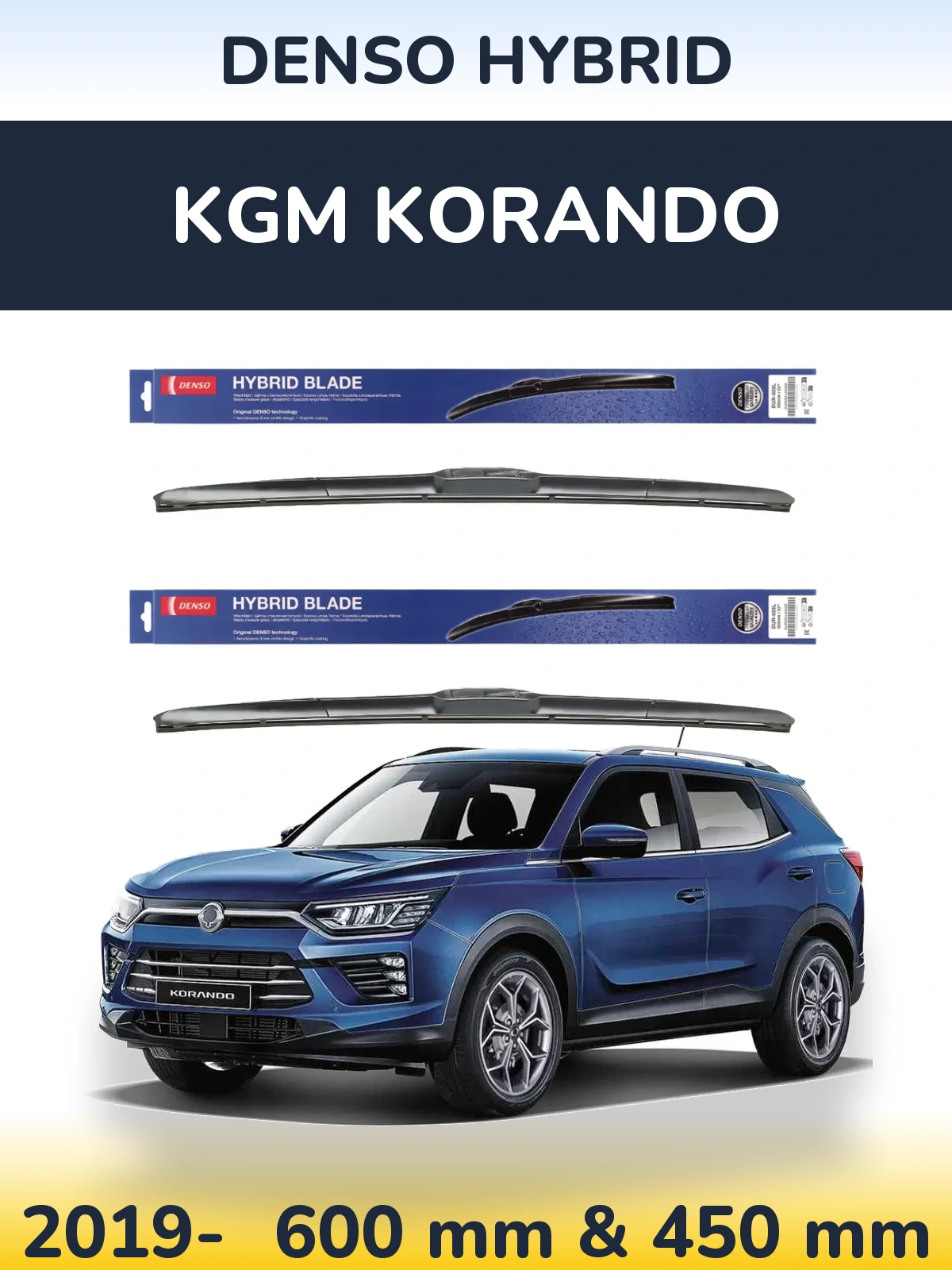 Front wiper blade set Denso Hybrid 600 & 450 mm for KGM Korando 2019-2026