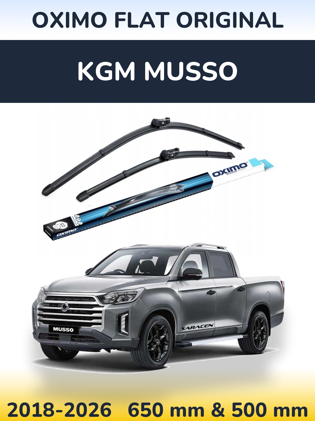 Комплект передних дворников Oximo Flat Original 650 & 500 мм для KGM Musso 2018-2026