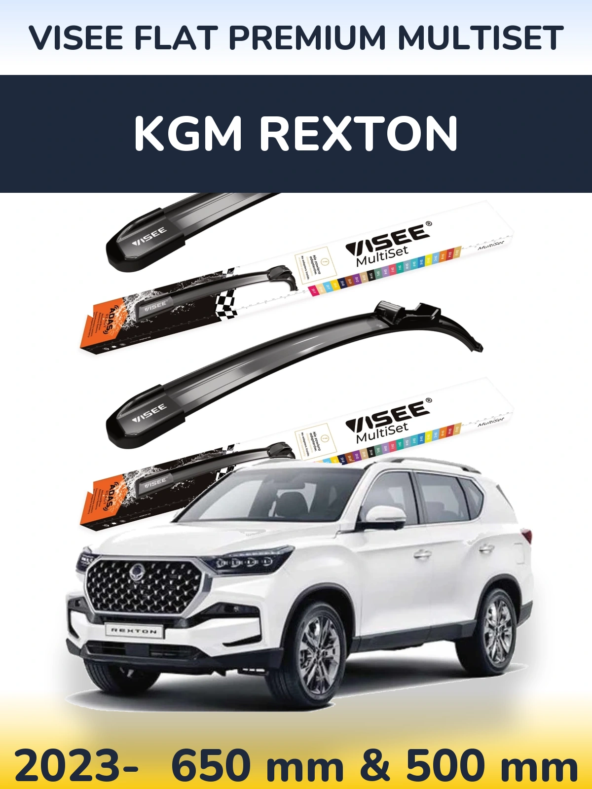 Komplet przednich wycieraczek VISEE FLAT PREMIUM MultiSet 650 & 500 mm do KGM Rexton 2023-2026