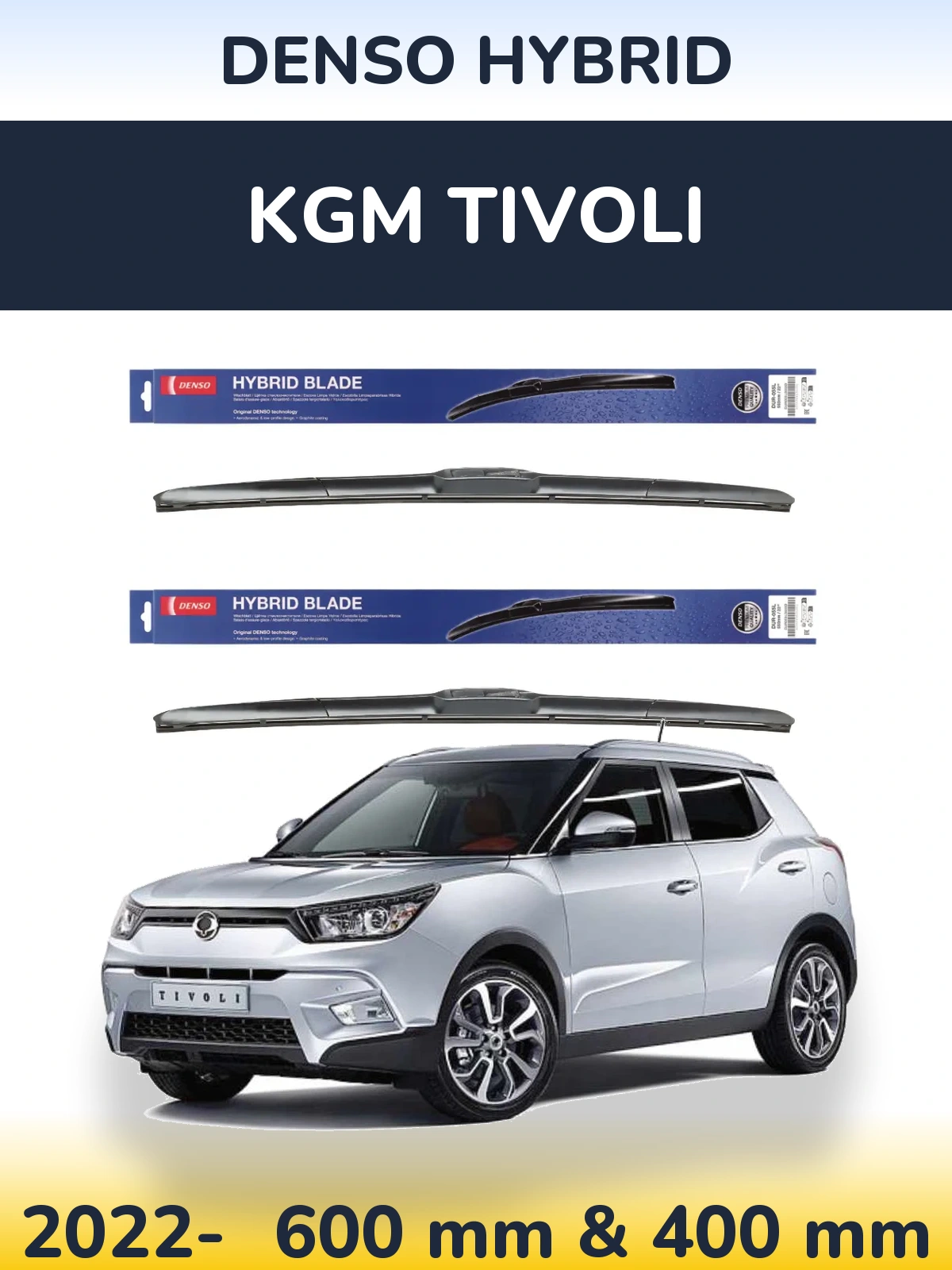 Komplet przednich wycieraczek Denso Hybrid 600 & 400 mm do KGM Tivoli 2022-2026