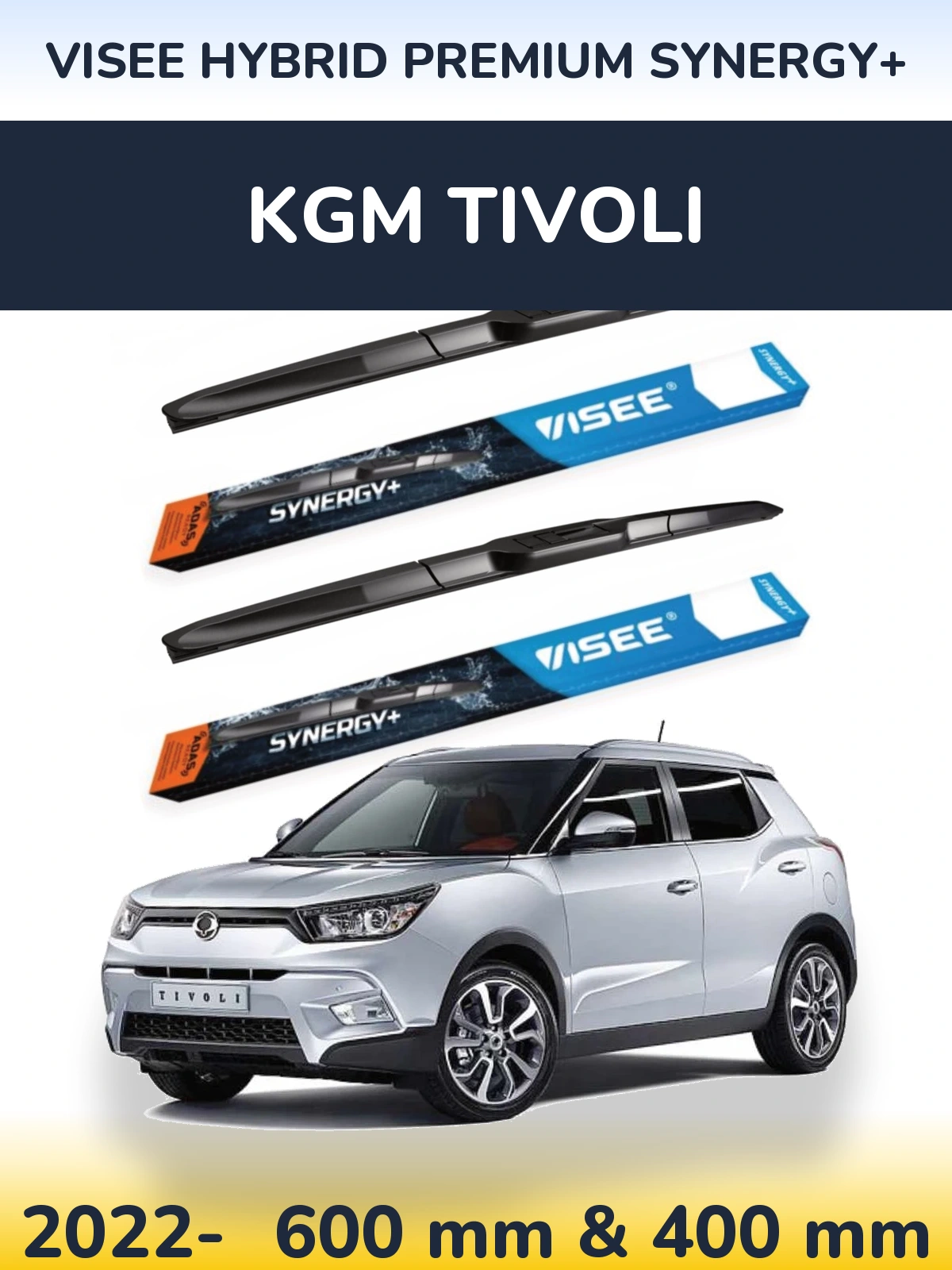 Komplet przednich wycieraczek VISEE HYBRID PREMIUM SYNERGY+ 600 & 400 mm do KGM Tivoli 2022-2026