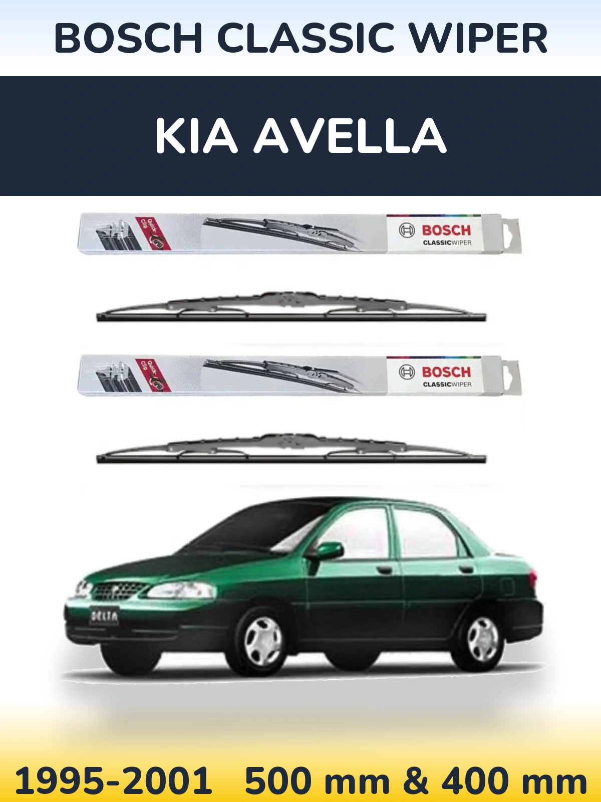 Комплект передніх щіток BOSCH Classic Wiper 500 & 400 мм для KIA Avella 1995-2001