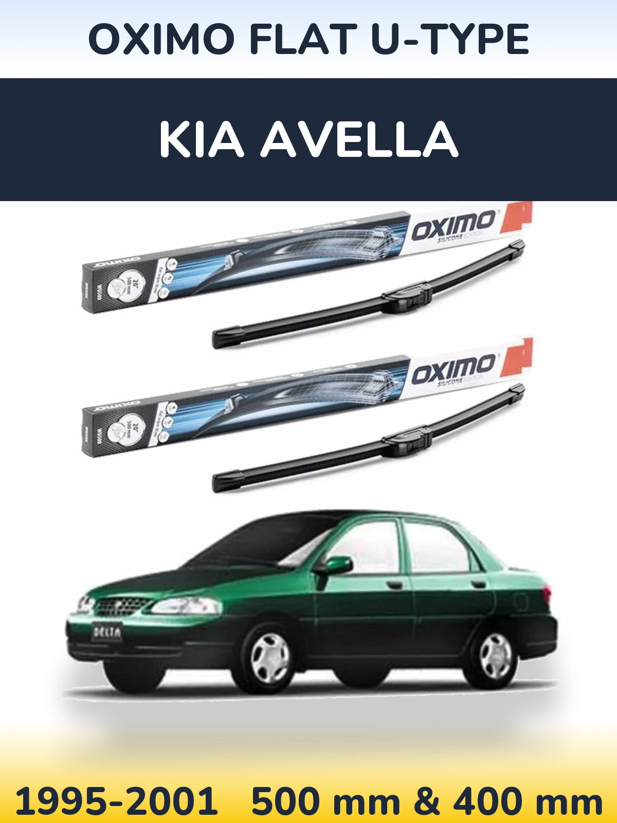 Front wiper blade set Oximo Flat U-type 500 & 400 mm for KIA Avella 1995-2001