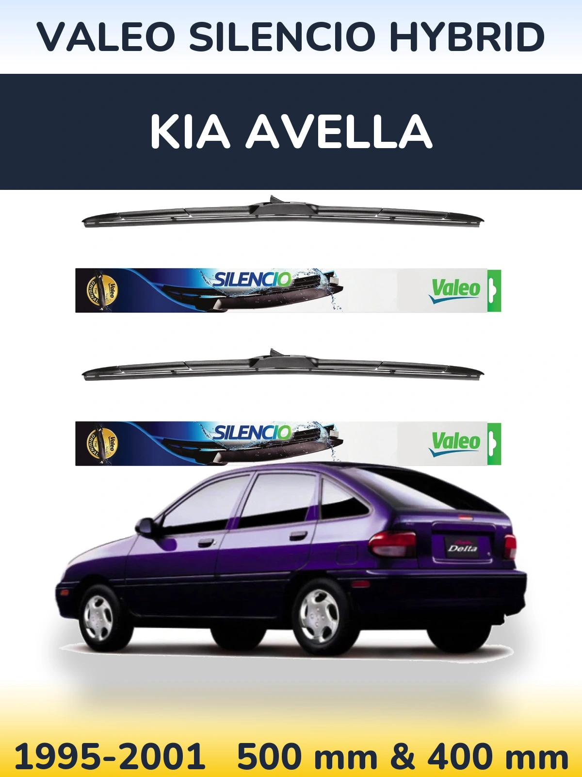 Комплект передних дворников Valeo Silencio Hybrid 500 & 400 мм для KIA Avella 1995-2001