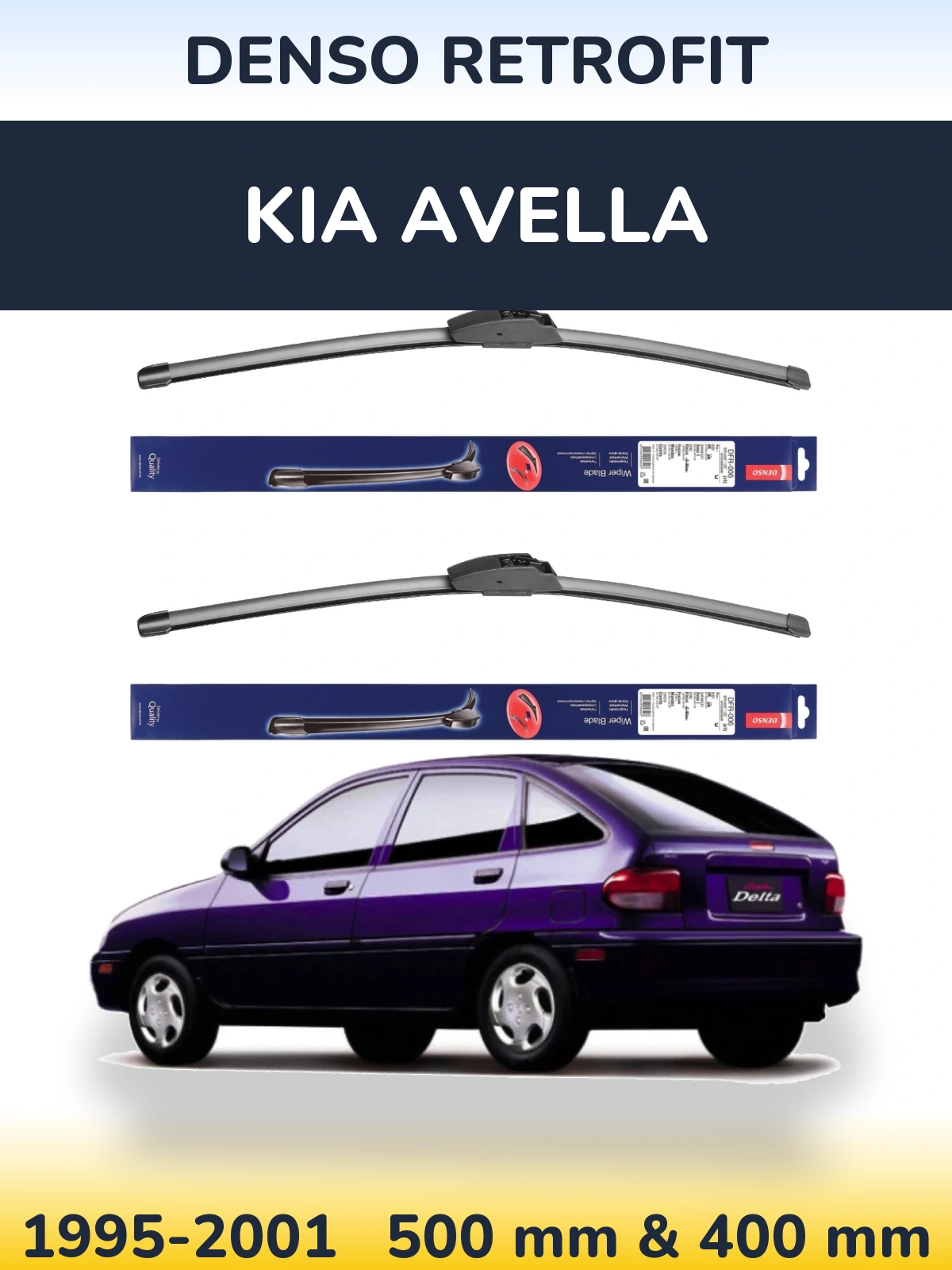 Комплект передних дворников Denso Retrofit 500 & 400 мм для KIA Avella 1995-2001
