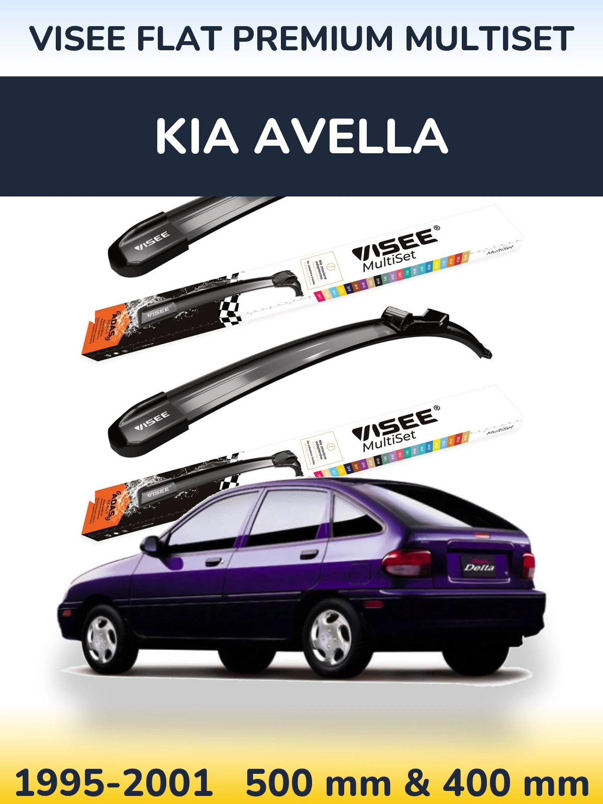 Front wiper blade set VISEE FLAT PREMIUM MultiSet 500 & 400 mm for KIA Avella 1995-2001