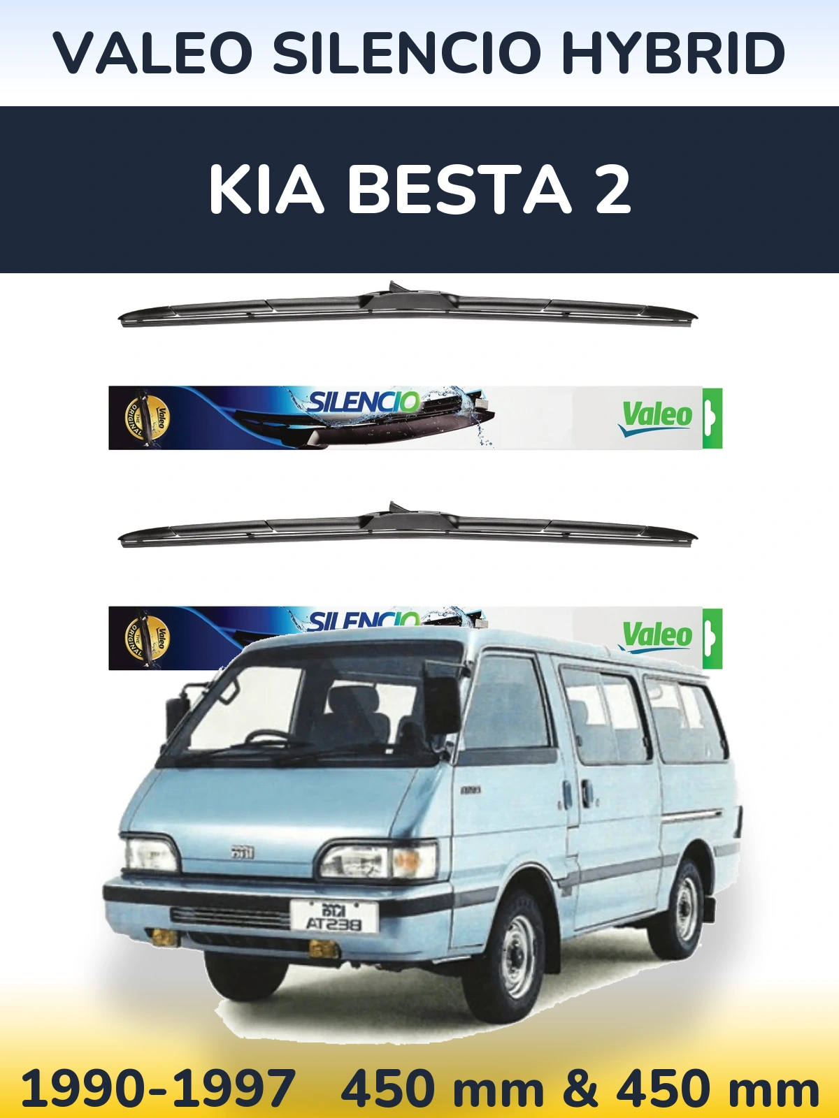 Комплект передних дворников Valeo Silencio Hybrid 450 & 450 мм для KIA Besta 2 1990-1997