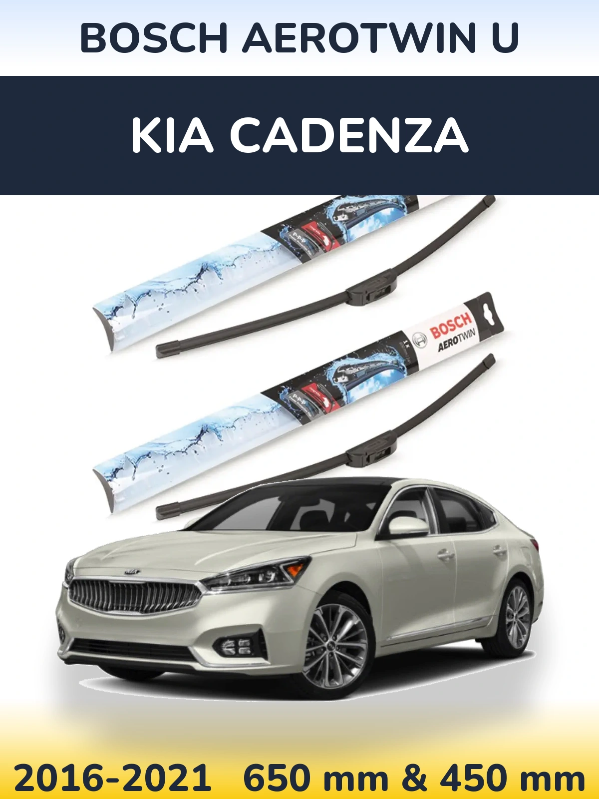 Front wiper blade set BOSCH AeroTwin U 650 & 450 mm for KIA Cadenza 2016-2021