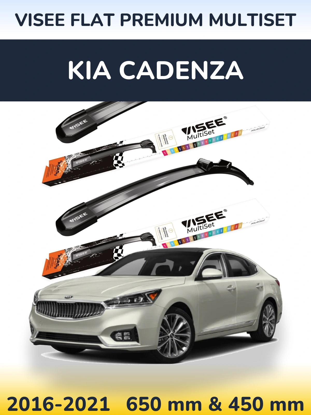 Front wiper blade set VISEE FLAT PREMIUM MultiSet 650 & 450 mm for KIA Cadenza 2016-2021