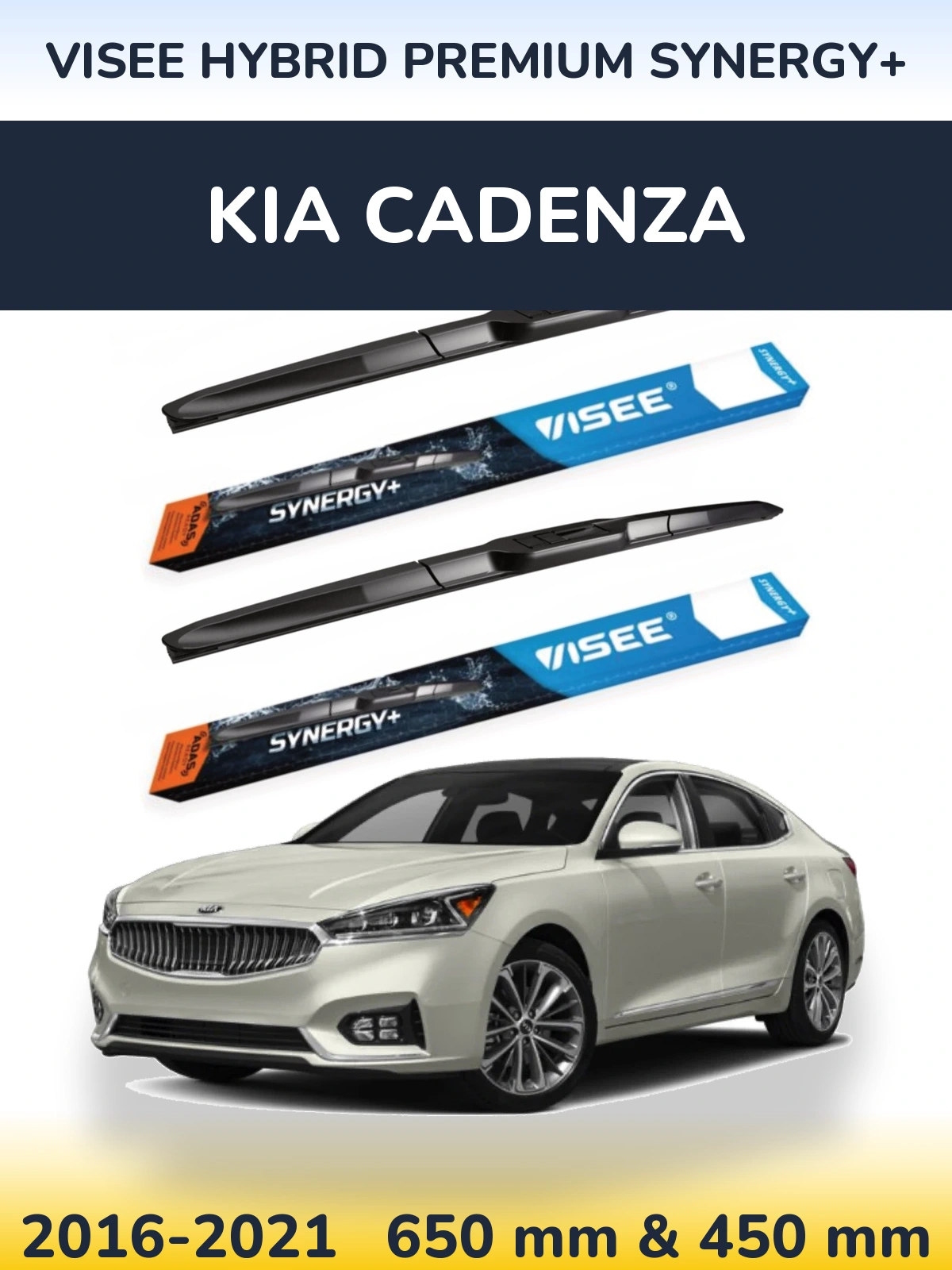 Front wiper blade set VISEE HYBRID PREMIUM SYNERGY+ 650 & 450 mm for KIA Cadenza 2016-2021