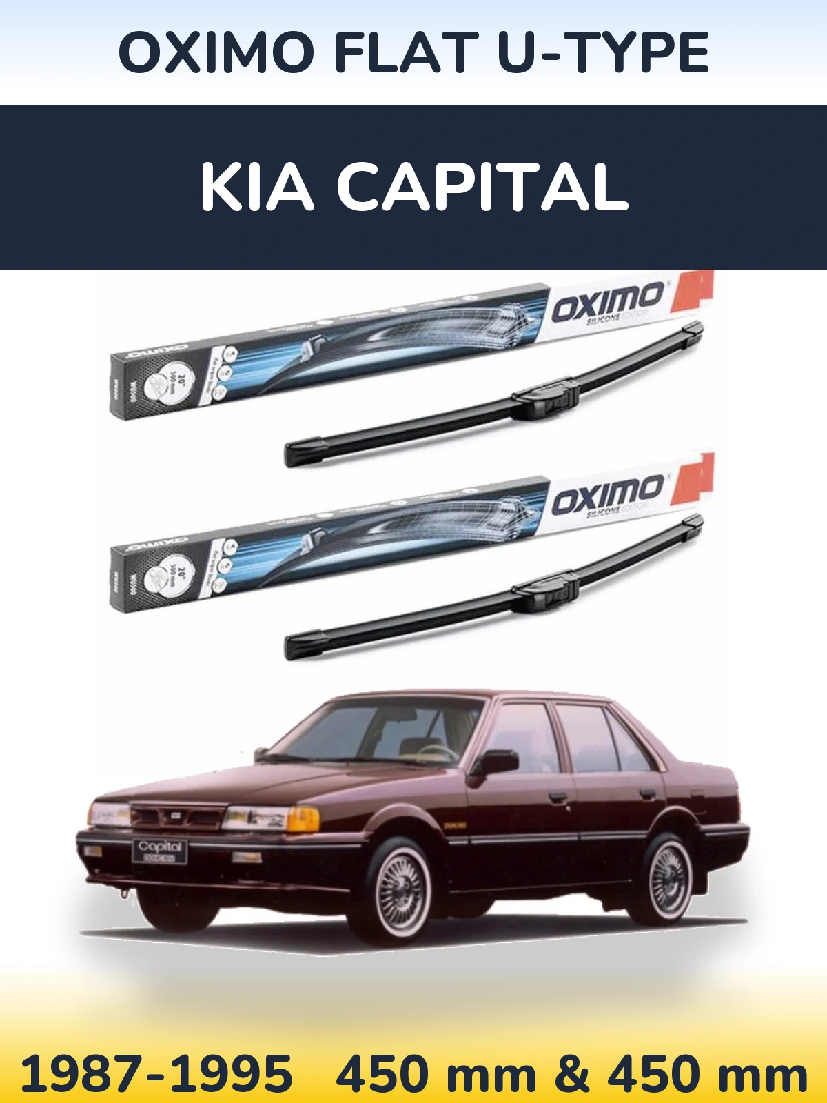 Front wiper blade set Oximo Flat U-type 450 & 450 mm for KIA Capital 1987-1995