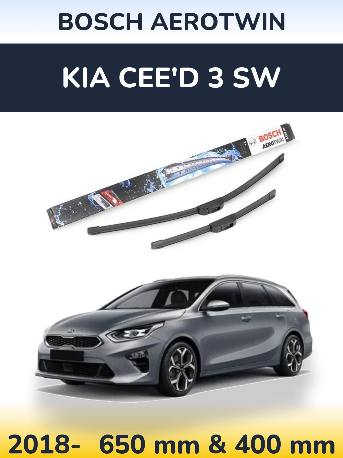 Комплект передніх щіток BOSCH AeroTwin 650 & 400 мм для KIA Cee'd 3 SW 2018-2026