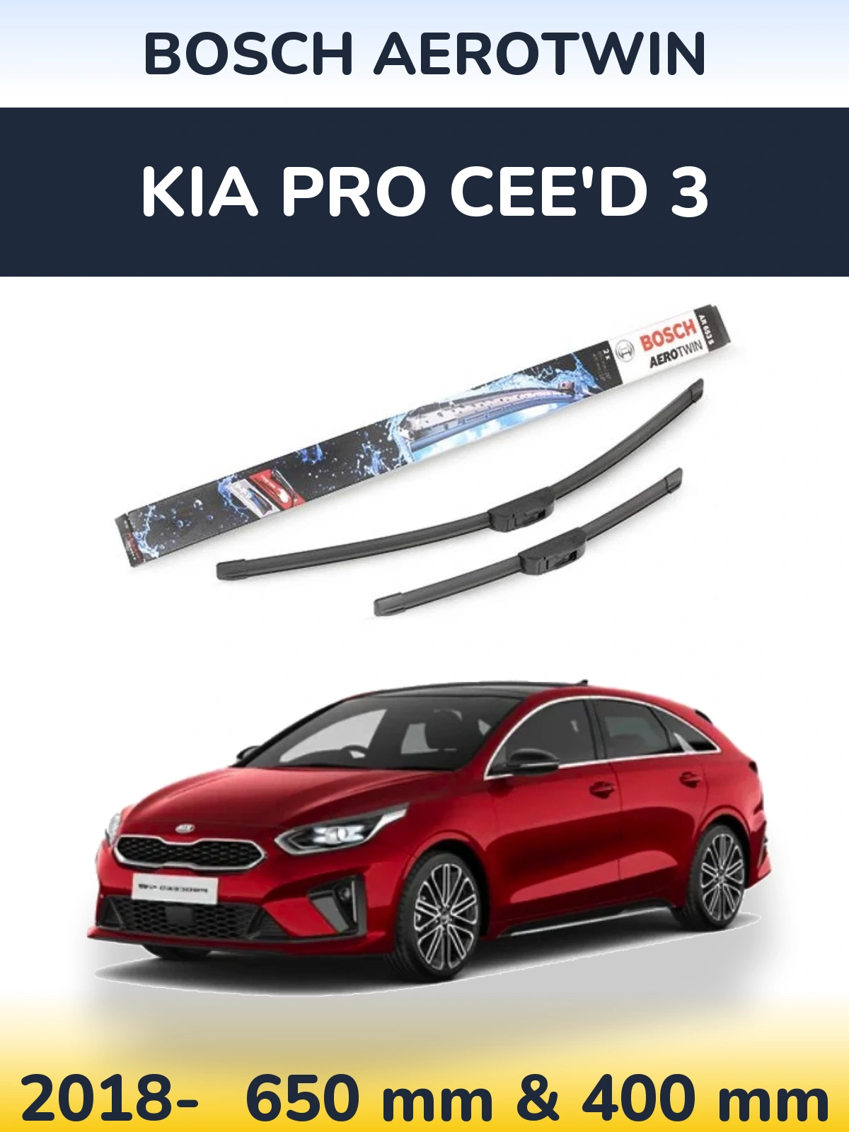 Комплект передних дворников BOSCH AeroTwin 650 & 400 мм для KIA Pro Cee'd 3 2018-2026