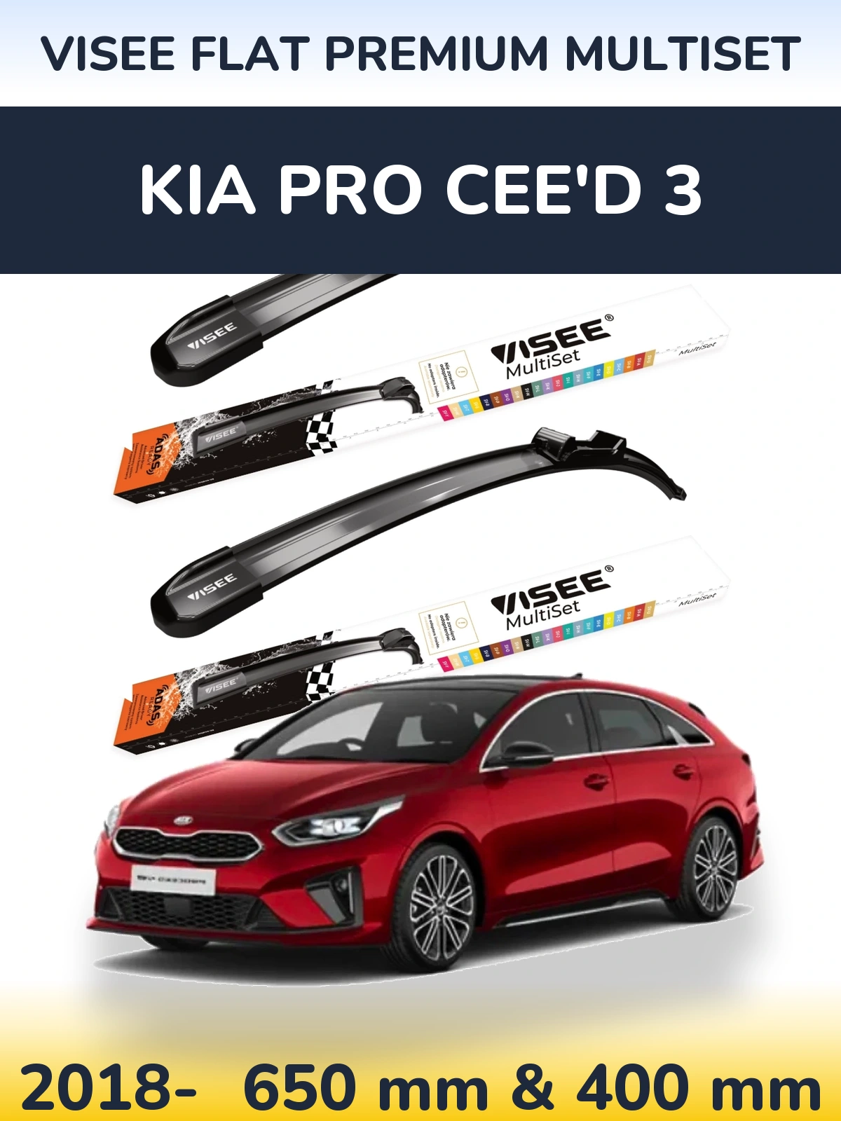 Komplet przednich wycieraczek VISEE FLAT PREMIUM MultiSet 650 & 400 mm do KIA Pro Cee'd 3 2018-2026