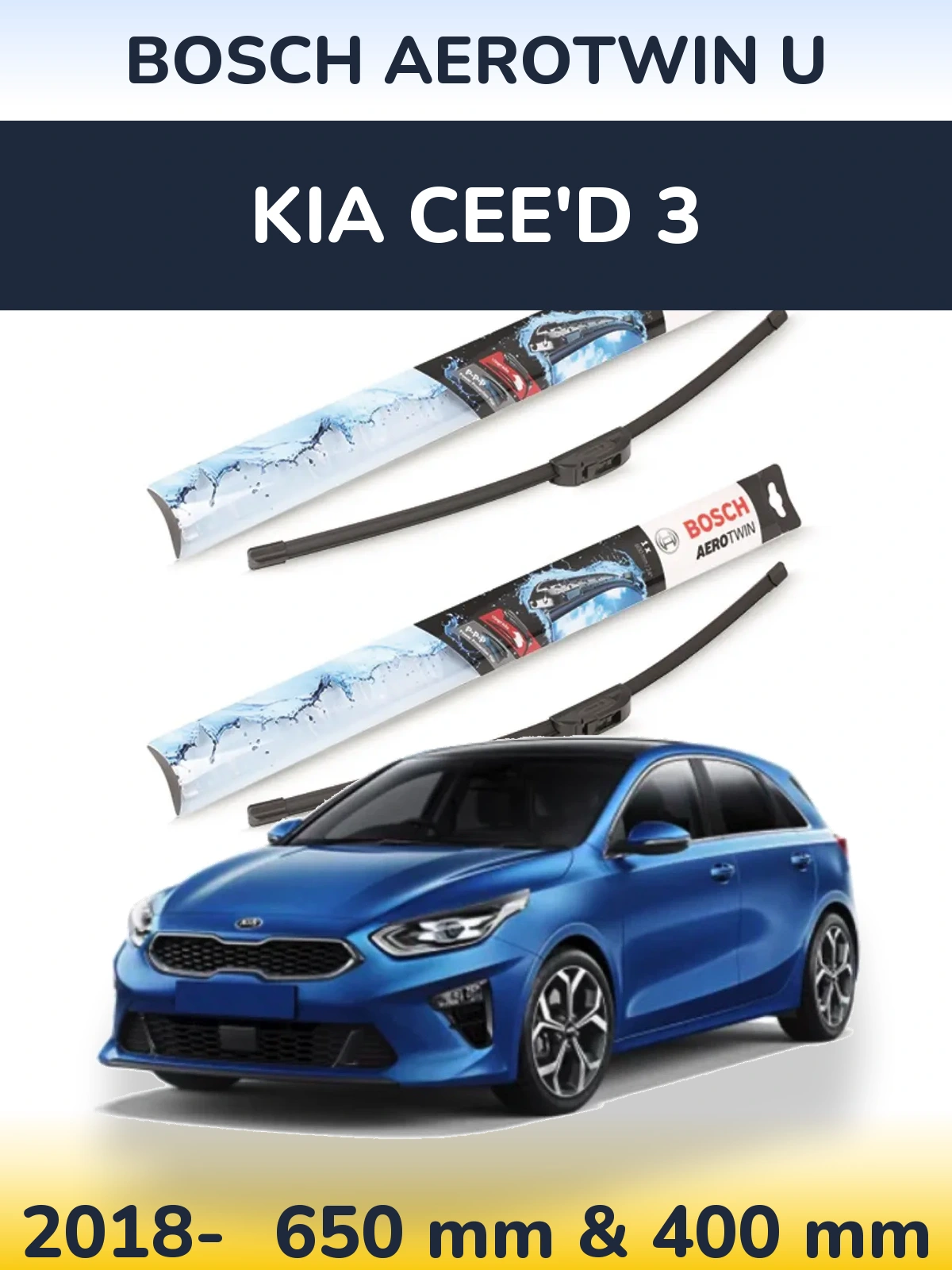 Front wiper blade set BOSCH AeroTwin U 650 & 400 mm for KIA Cee'd 3 2018-2026