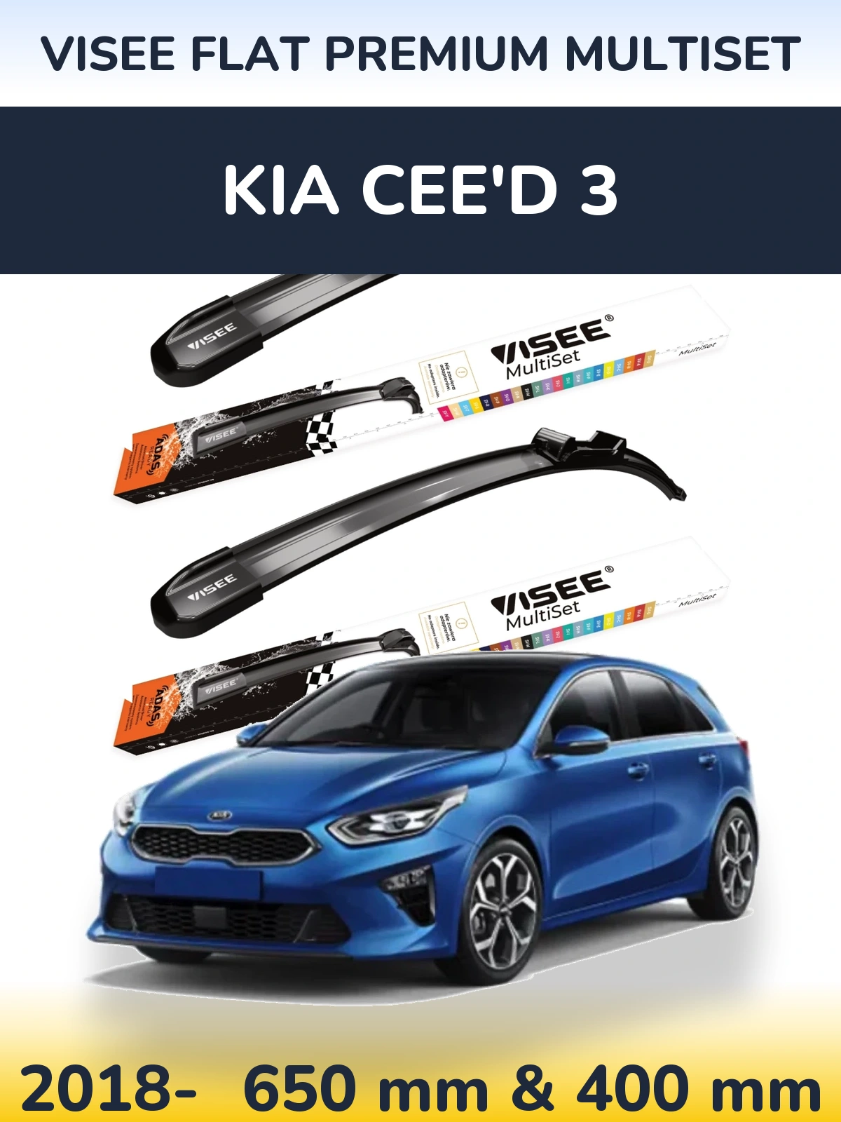 Front wiper blade set VISEE FLAT PREMIUM MultiSet 650 & 400 mm for KIA Cee'd 3 2018-2026
