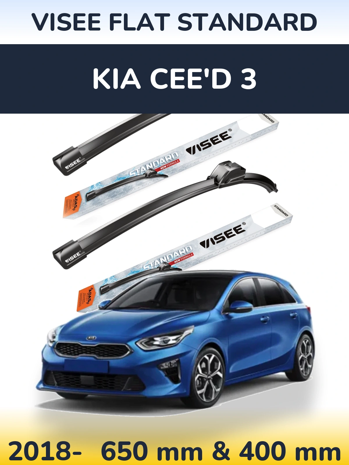 Komplet przednich wycieraczek VISEE FLAT STANDARD 650 & 400 mm do KIA Cee'd 3 2018-2026