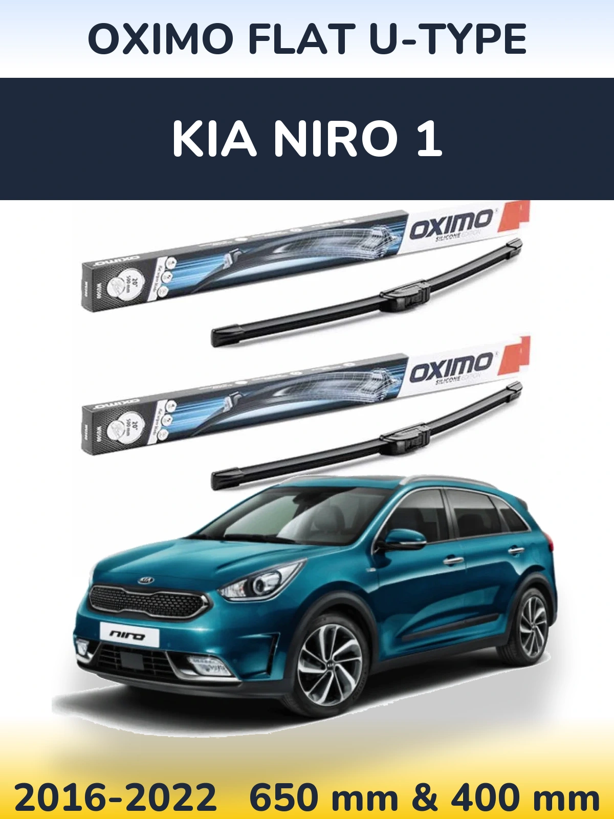 Front wiper blade set Oximo Flat U-type 650 & 400 mm for KIA Niro 1 2016-2022