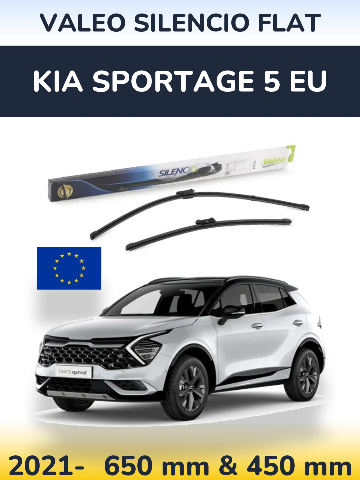 Комплект передних дворников Valeo Silencio Flat 650 & 450 мм для KIA Sportage 5 EU 2021-2026