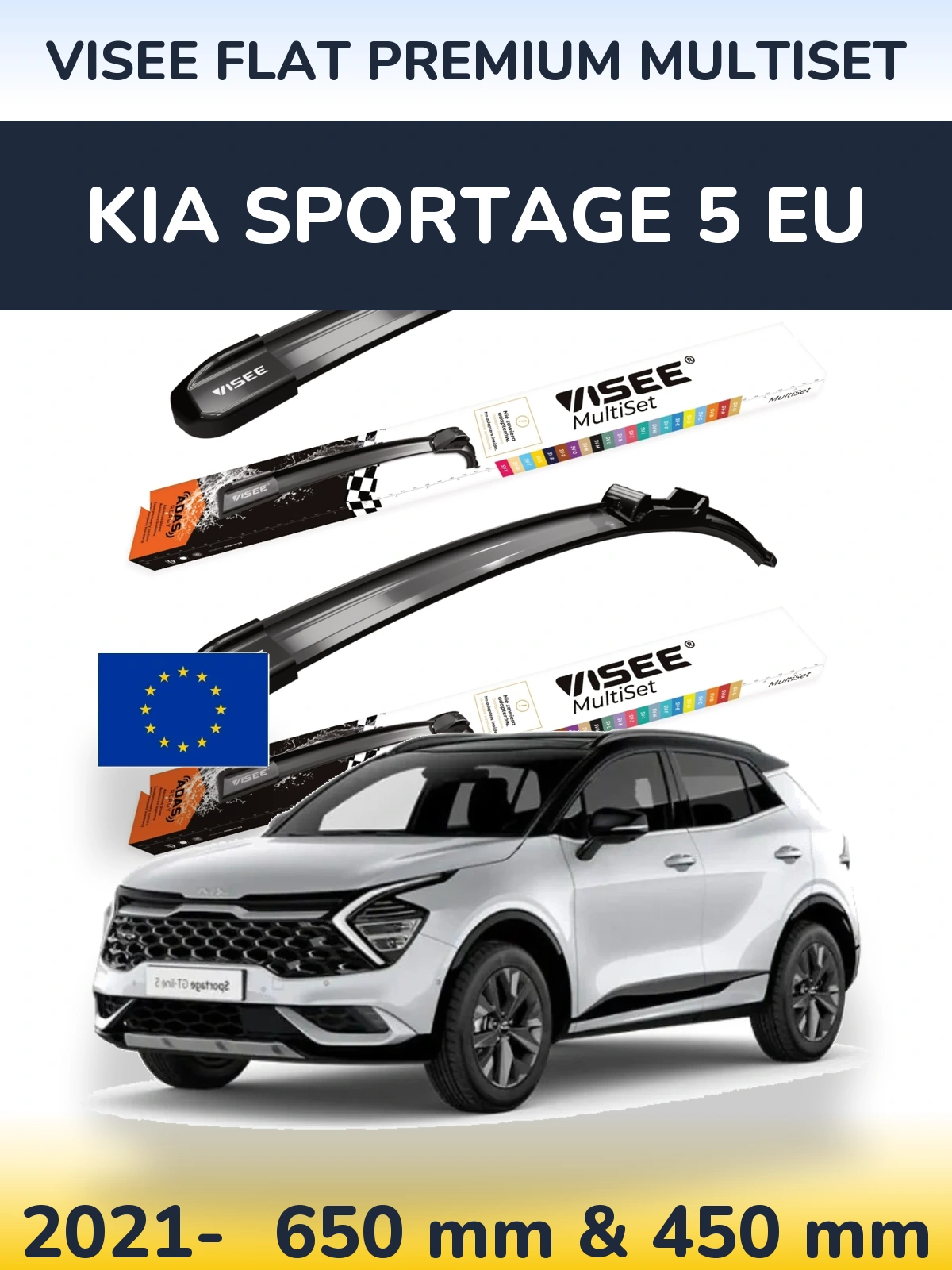 Komplet przednich wycieraczek VISEE FLAT PREMIUM MultiSet 650 & 450 mm do KIA Sportage 5 EU 2021-2026