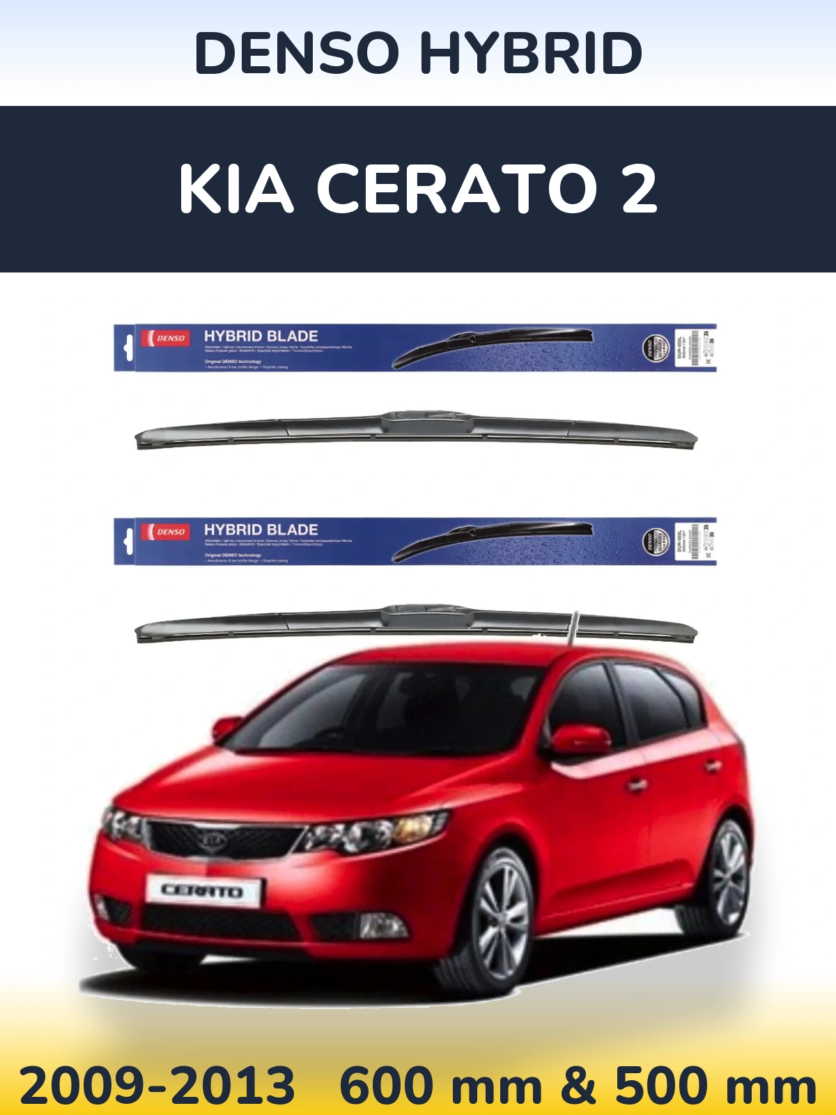 Komplet przednich wycieraczek Denso Hybrid 600 & 500 mm do KIA Cerato 2 2009-2013