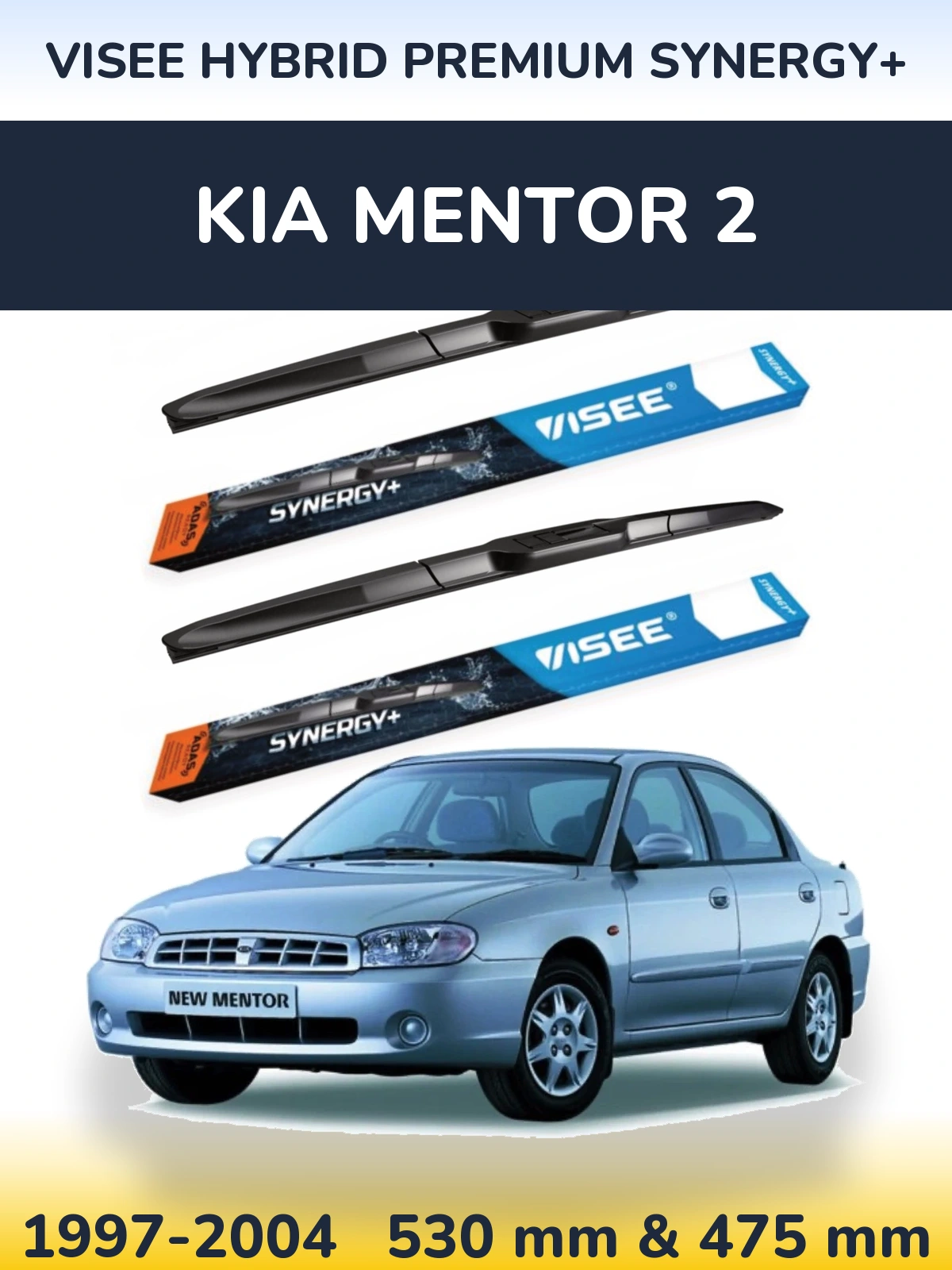 Komplet przednich wycieraczek VISEE HYBRID PREMIUM SYNERGY+ 530 & 475 mm do KIA Mentor 2 1997-2004