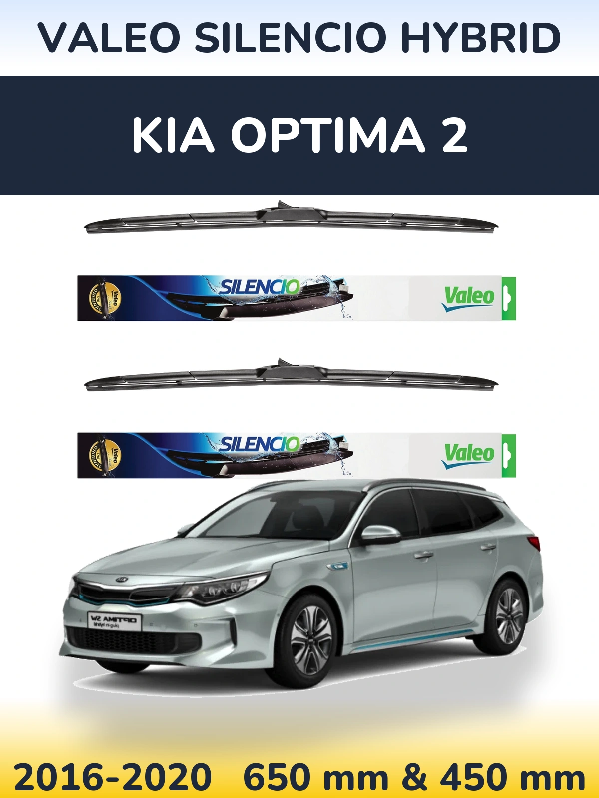 Komplet przednich wycieraczek Valeo Silencio Hybrid 650 & 450 mm do KIA Optima 2 2016-2020