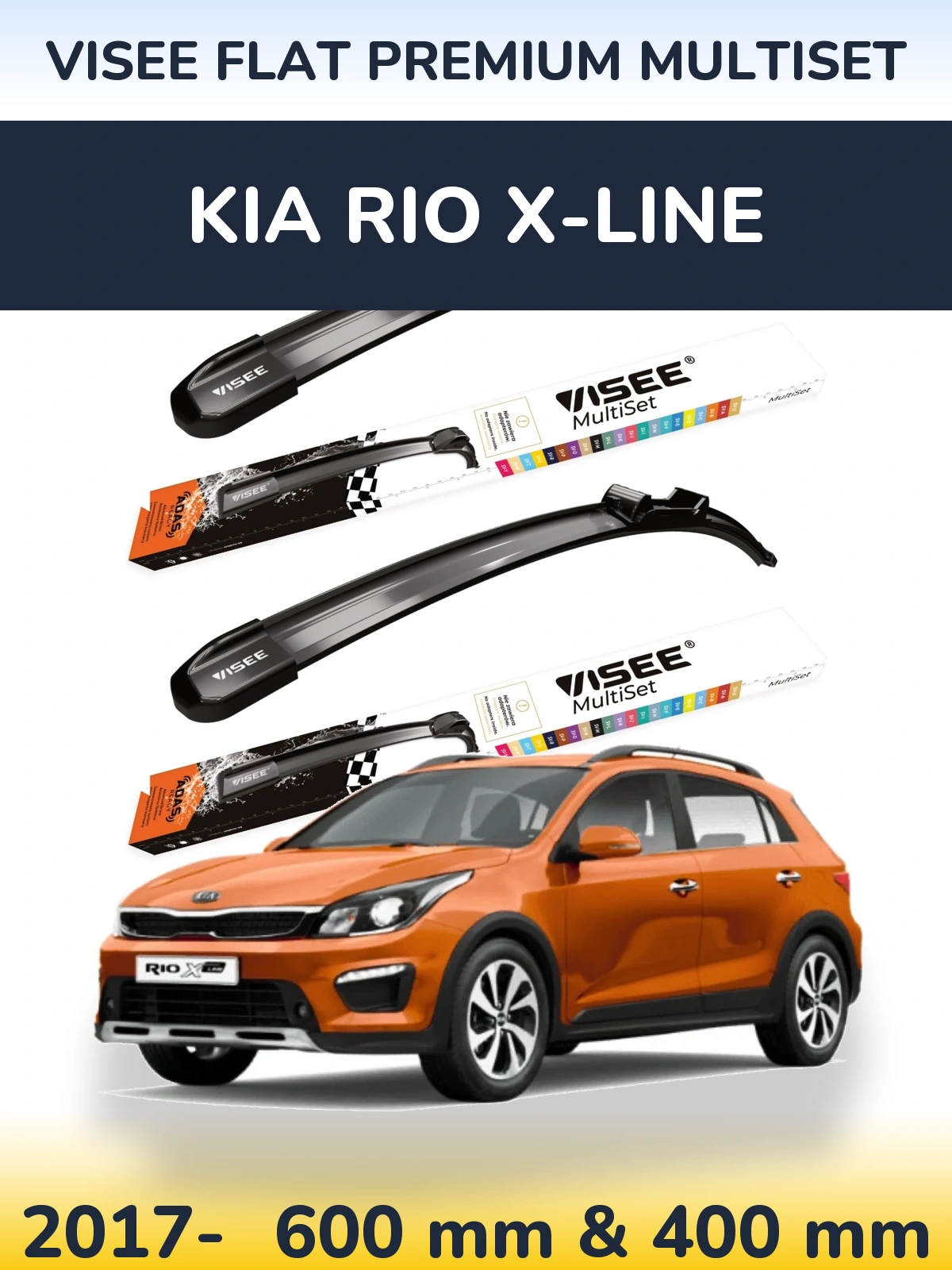 Komplet przednich wycieraczek VISEE FLAT PREMIUM MultiSet 600 & 400 mm do KIA Rio X-Line 2017-2026