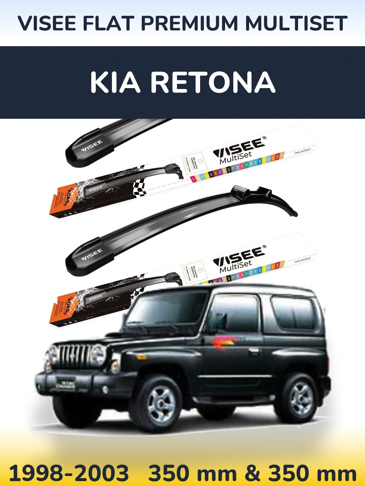 Front wiper blade set VISEE FLAT PREMIUM MultiSet 350 & 350 mm for KIA Retona 1998-2003