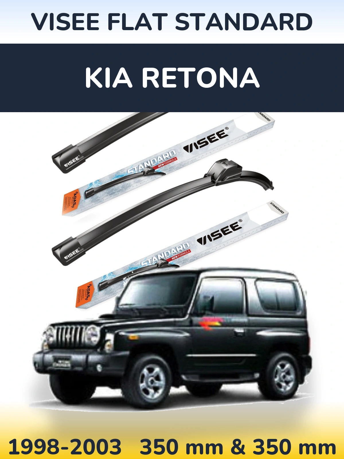Komplet przednich wycieraczek VISEE FLAT STANDARD 350 & 350 mm do KIA Retona 1998-2003